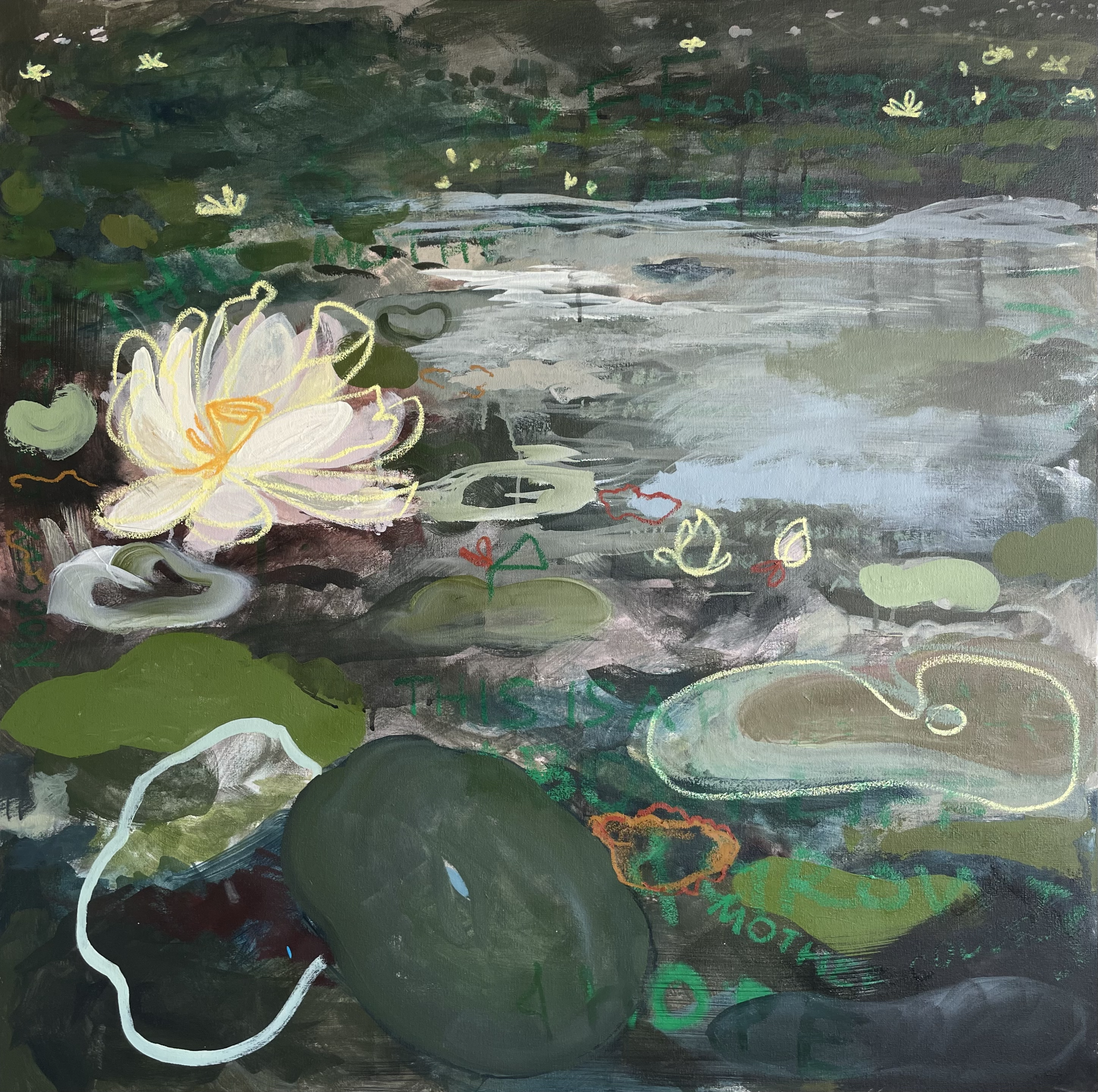 Lotus Pond 1 (I'm Not Asking, but I Am Begging)
Acrylic and oil pastel on cotton canvas
36x36"
Sold