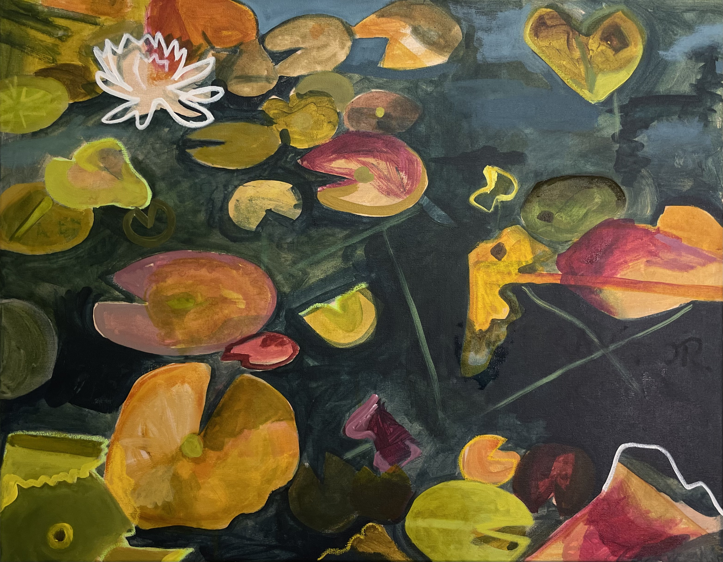 Lily Pond 3 (Heat and Warmth)
Acrylic and oil pastel on cotton canvas
22x28"
$945