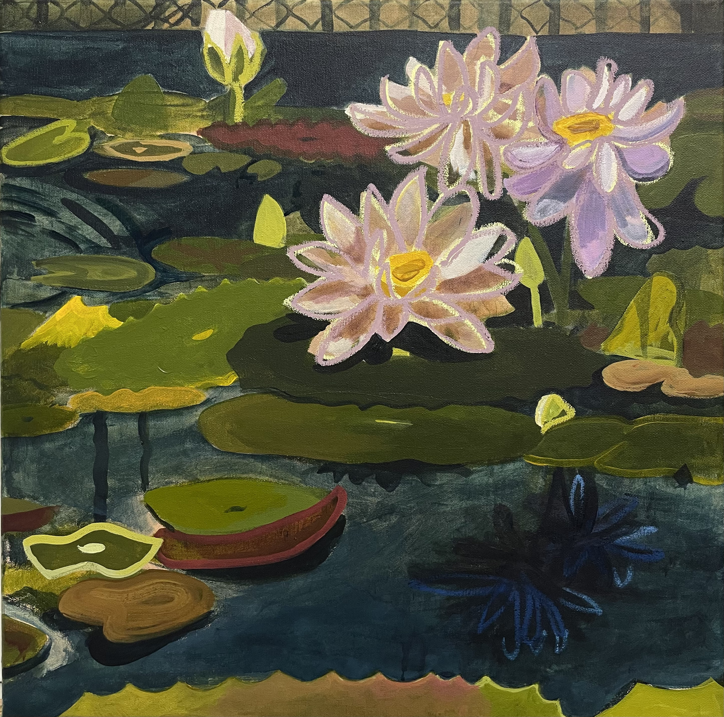 Lily Pond 4 (Saint Anthony on S. Park)
Acrylic and oil pastel on cotton canvas
20x20"
$615