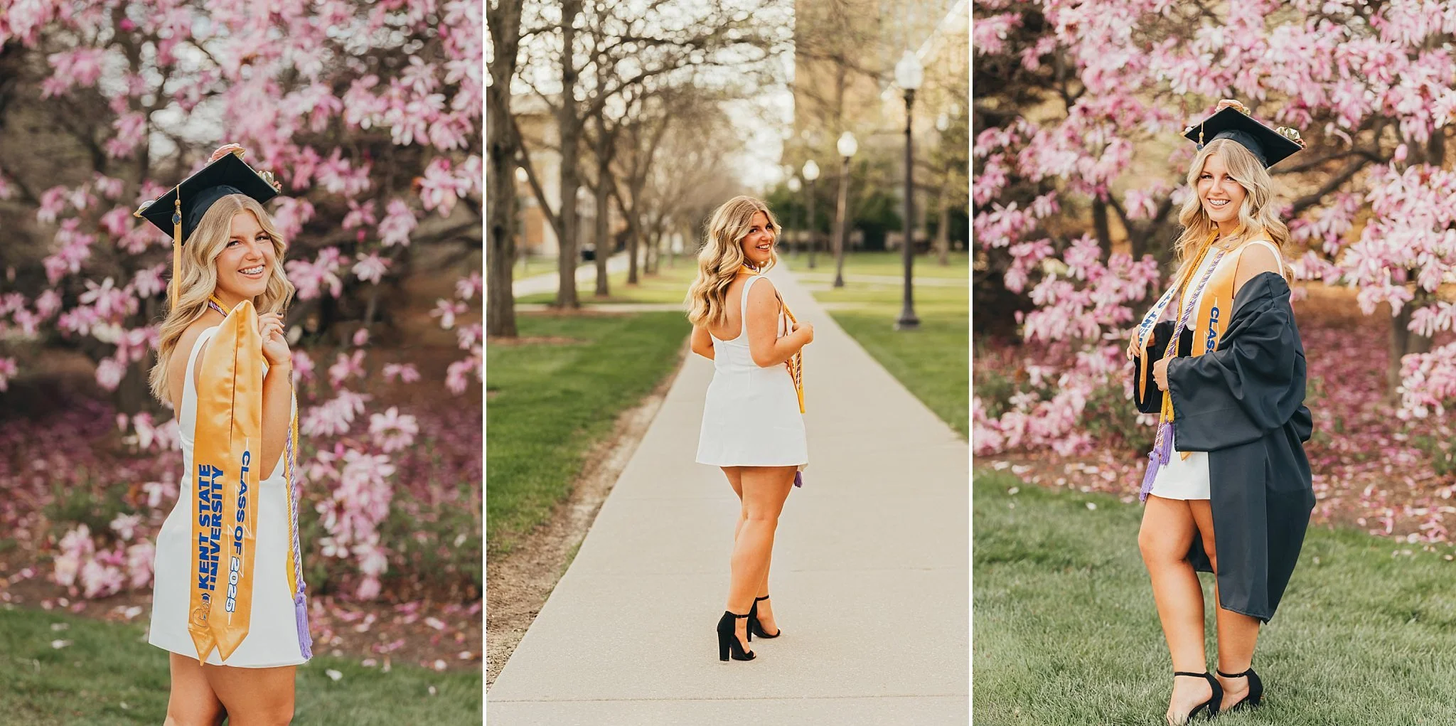 College graduation photos at Kent State University featuring a nursing graduate during a spring session