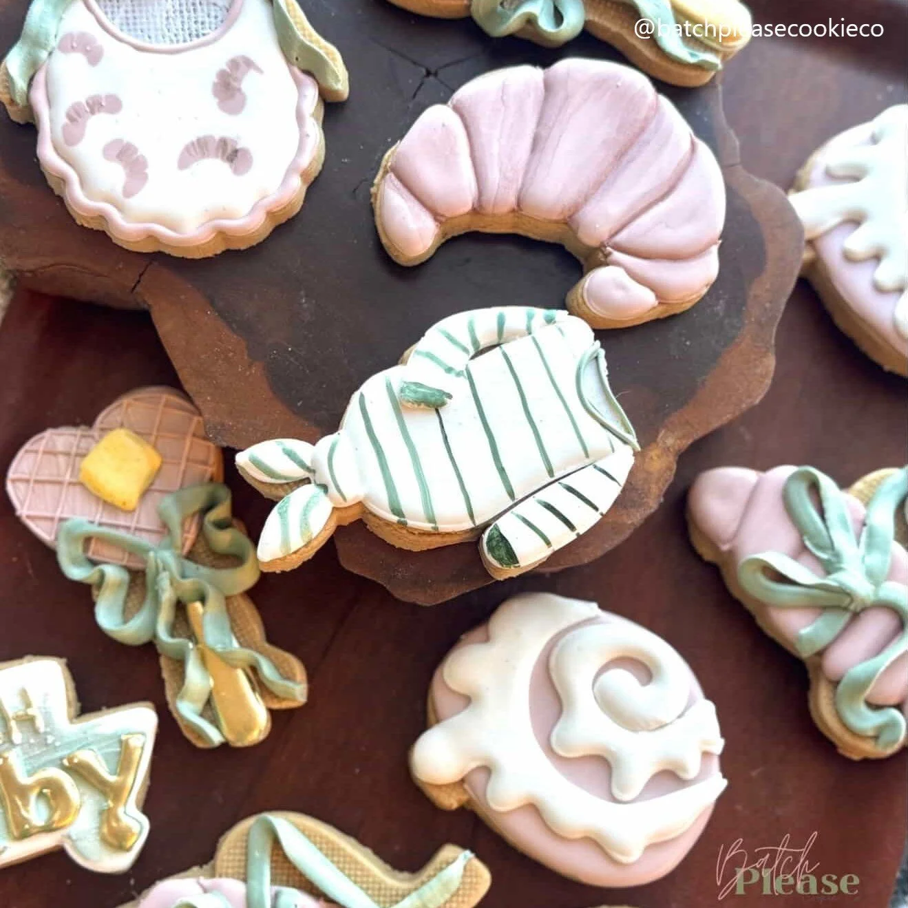 Baby Brunch Set, knotted onesie, brunch bib, waffle rattle, bow croissant, cinnamon roll.jpg