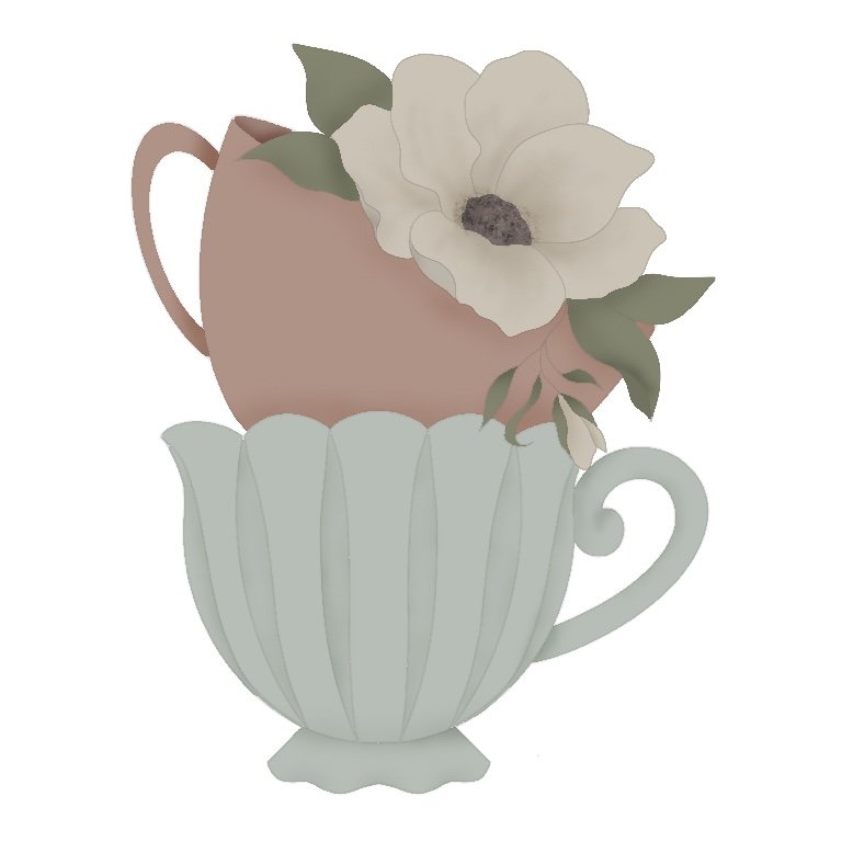 Floral Stacked Teacups 3.75" STL File
