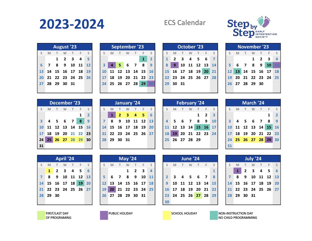 School Calendar — Step by Step Early Intervention Society
