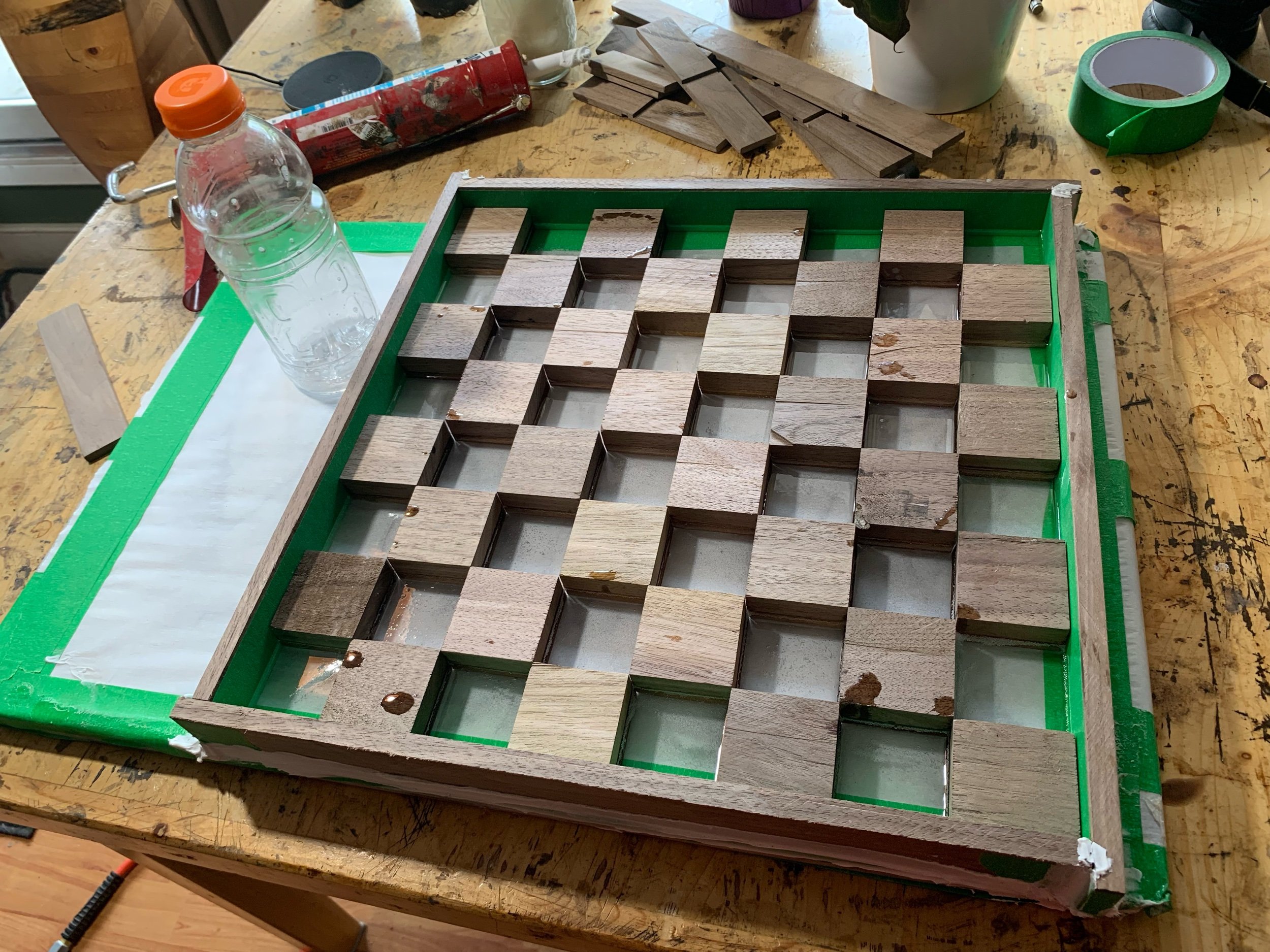 Floating Chess from Oak and Epoxy Resin with LED 