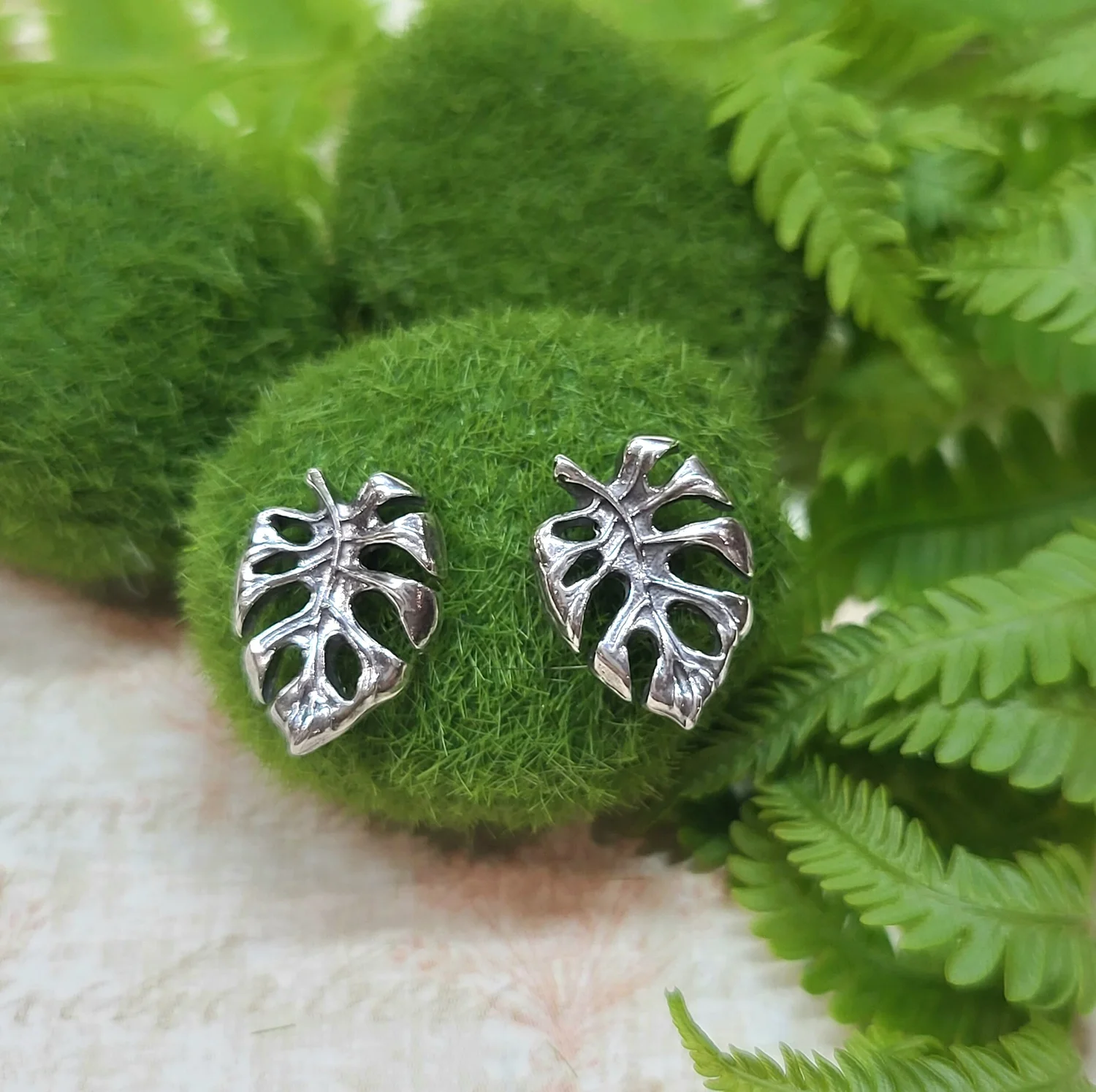 Silver Monstera Earrings — Thistle and Torch Artisan Jewelry