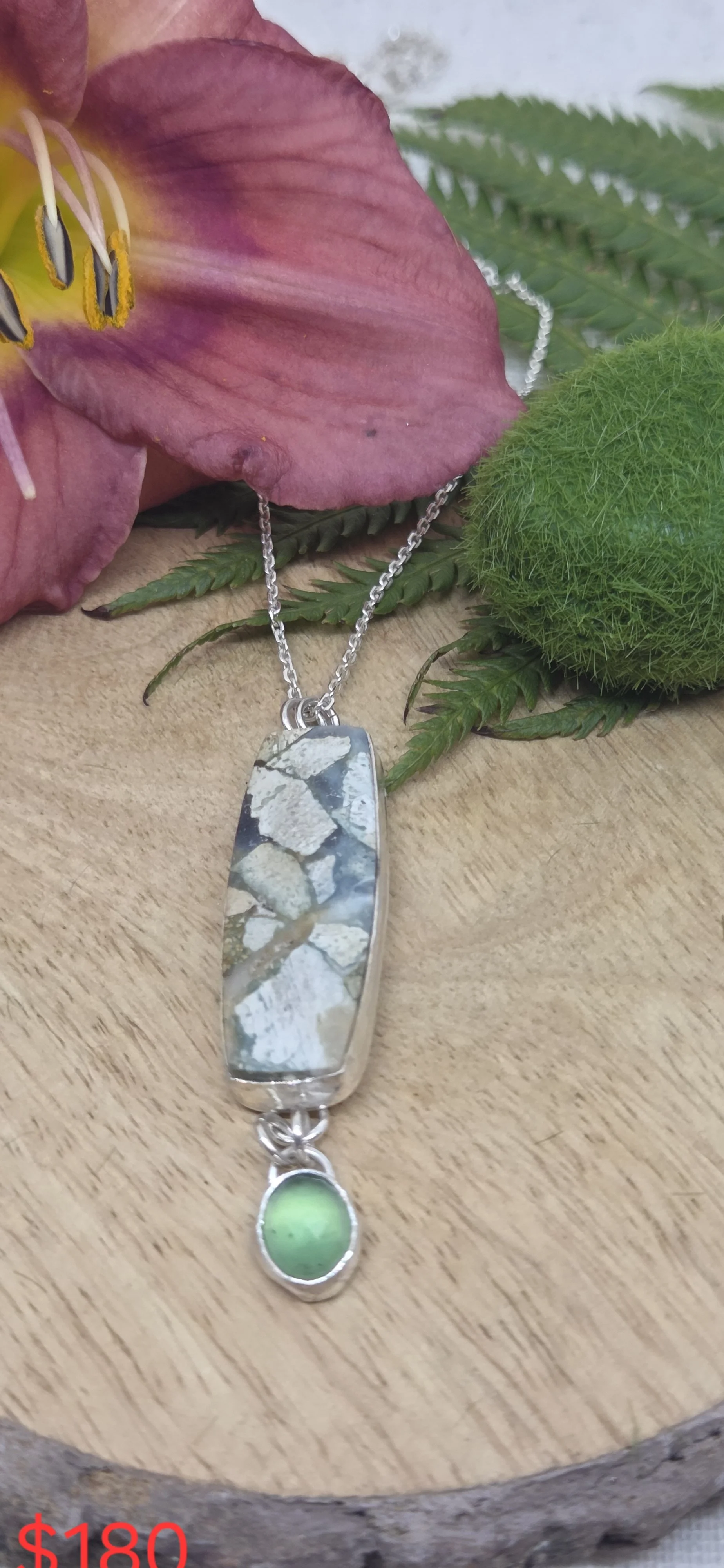 Indonesian Green Jasper & Prehnite Necklace in Sterling Silver
