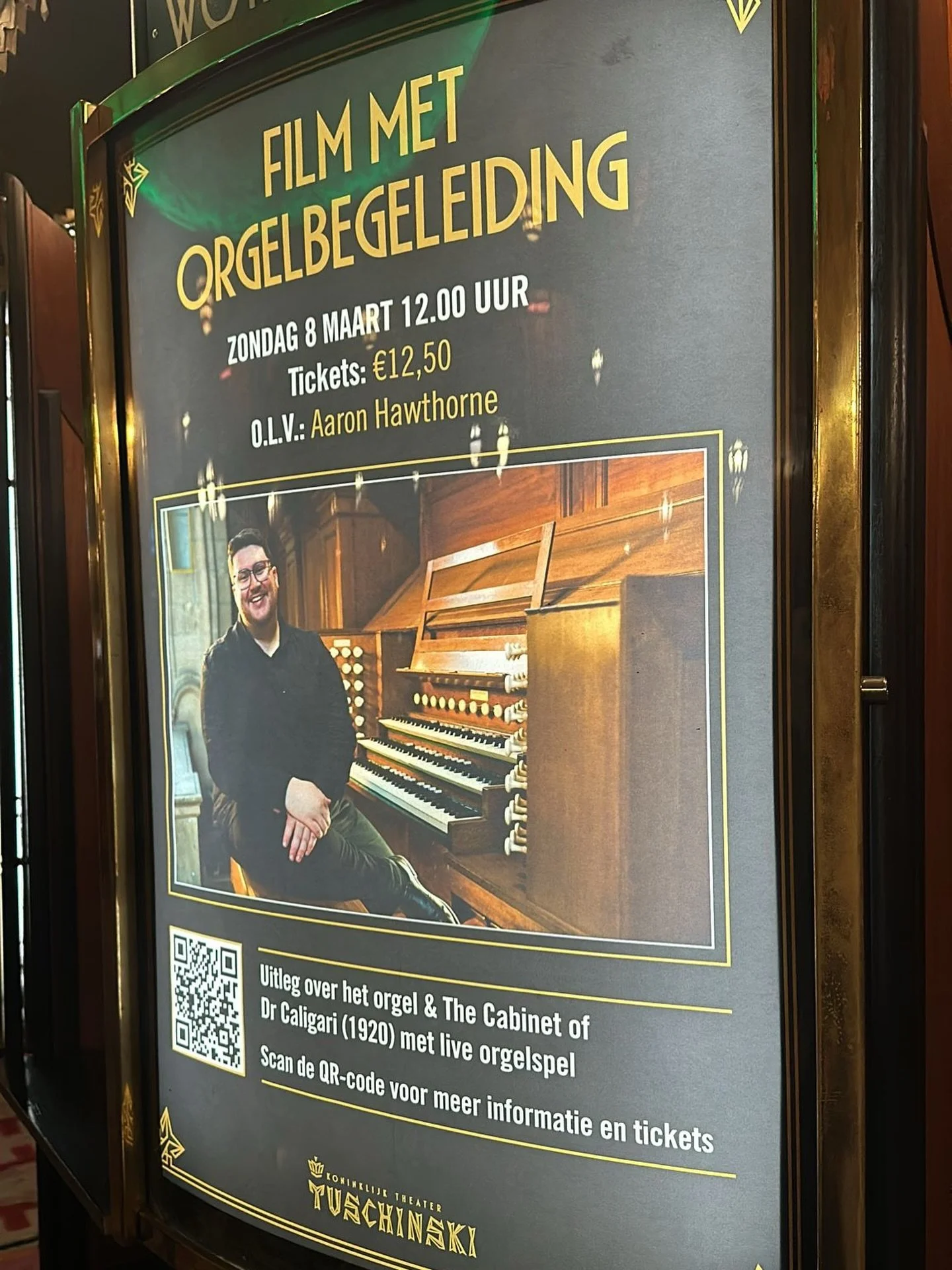 Spotted in Amsterdam! 😱 (thanks @domingo7512 ) I&rsquo;m really excited to return to the gorgeous @pathenederland Tuschinski to play the Wurlitzer-Strunk organ to accompany &ldquo;The Cabinet of Dr Caligari&rdquo; (1920). Sun 8th March, 12pm! Ticket