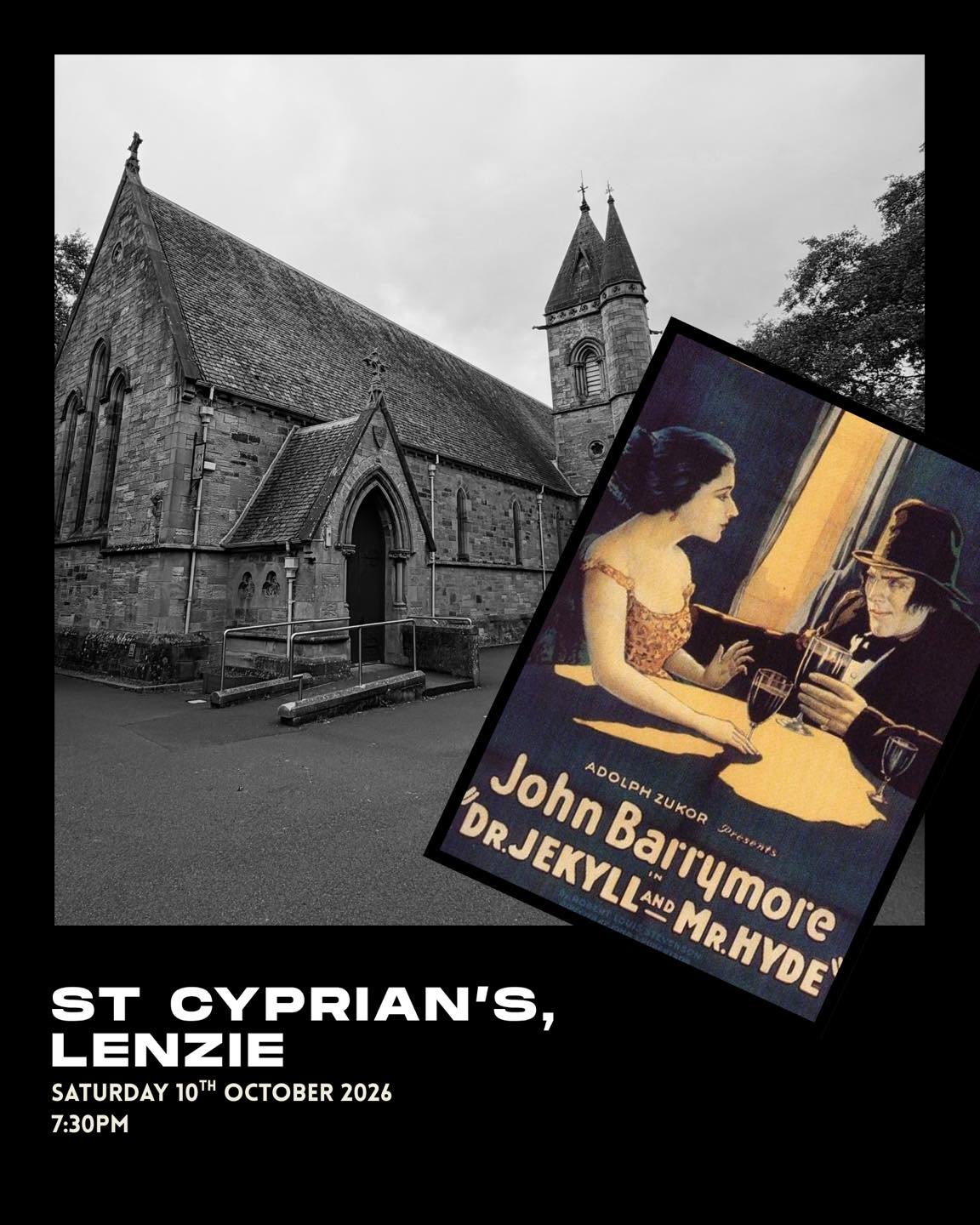 Just under 4 weeks to go until this year&rsquo;s silent film tour kicks off! 

First stop is Music at St Cyprian's Lenzie, where I always have a blast with a really warm audience! 

🎬 Dr. Jekyll &amp; Mr. Hyde (1920) 
🗓️ Saturday 10th October, 7:30