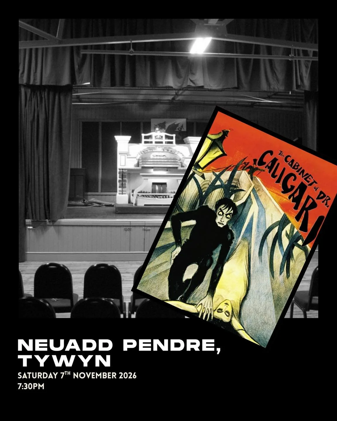 It wouldn&rsquo;t feel right  to not pay Tywyn a visit on tour, and I&rsquo;m excited to be playing for &ldquo;The Cabinet of Dr. Caligari&rdquo; this year on The Tywyn Wurlitzer! 

A silent film evening at Neuadd Pendre is always cosy and fun - do j