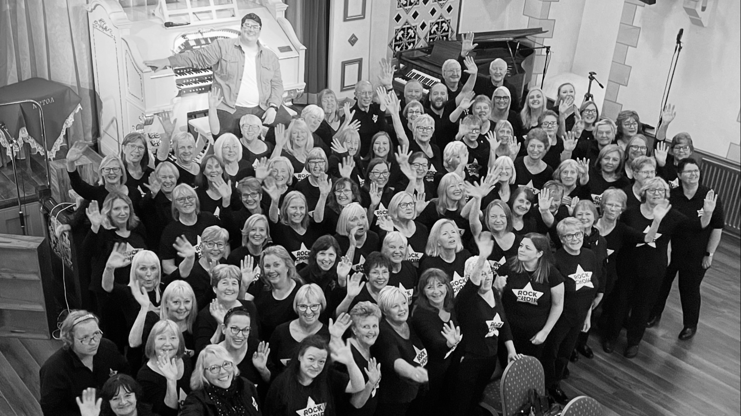 Recording "The Most Wurlitzer Time of the Year" with Rock Choir, at New Victoria Centre, Howden-le-Wear, 2024