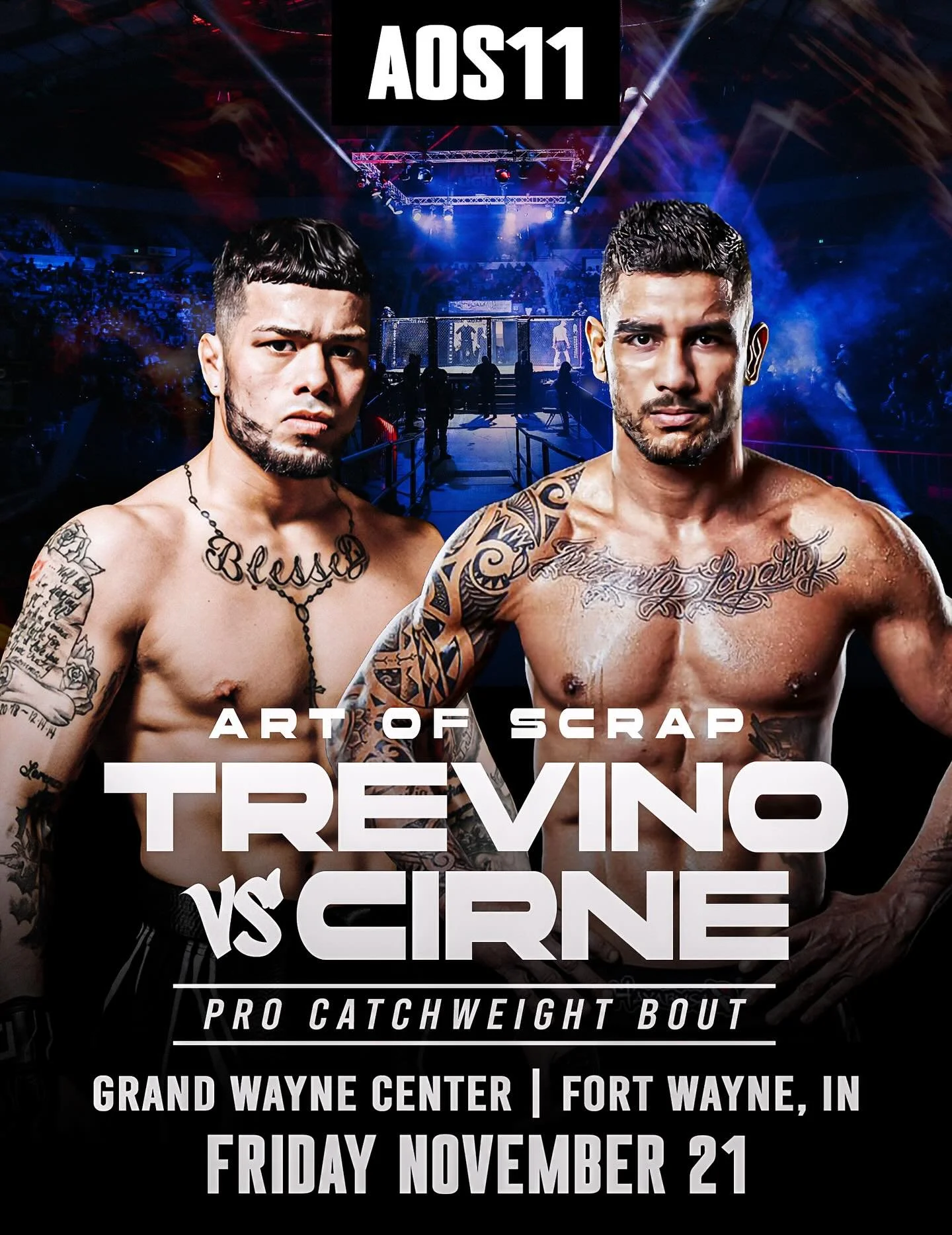 🚨MASSIVE FIGHT🚨 On Friday, November 21st @alexandrecirnemma will make the trip from Cabo Frio, Brazil  to take on @lorenzo_trevino in a pro catch weight bout! AOS11 goes down at the Grand Wayne Center in downtown Fort Wayne, Indiana! Tickets are av
