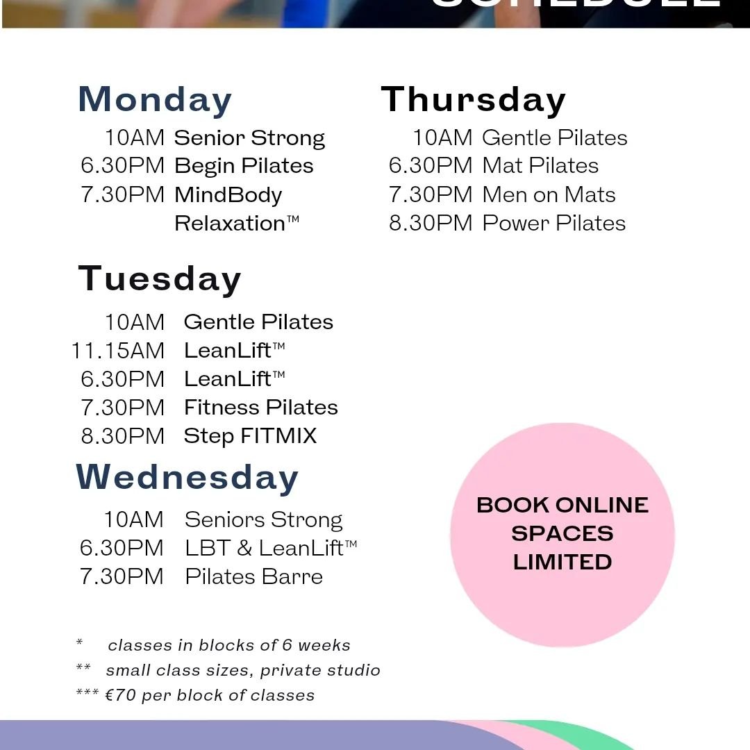 Summer Term class schedule May / June is now available for booking online 

#groupexercise #castlerea #summervibes #pilates #yoga #stepaerobics #LBT #leanlift