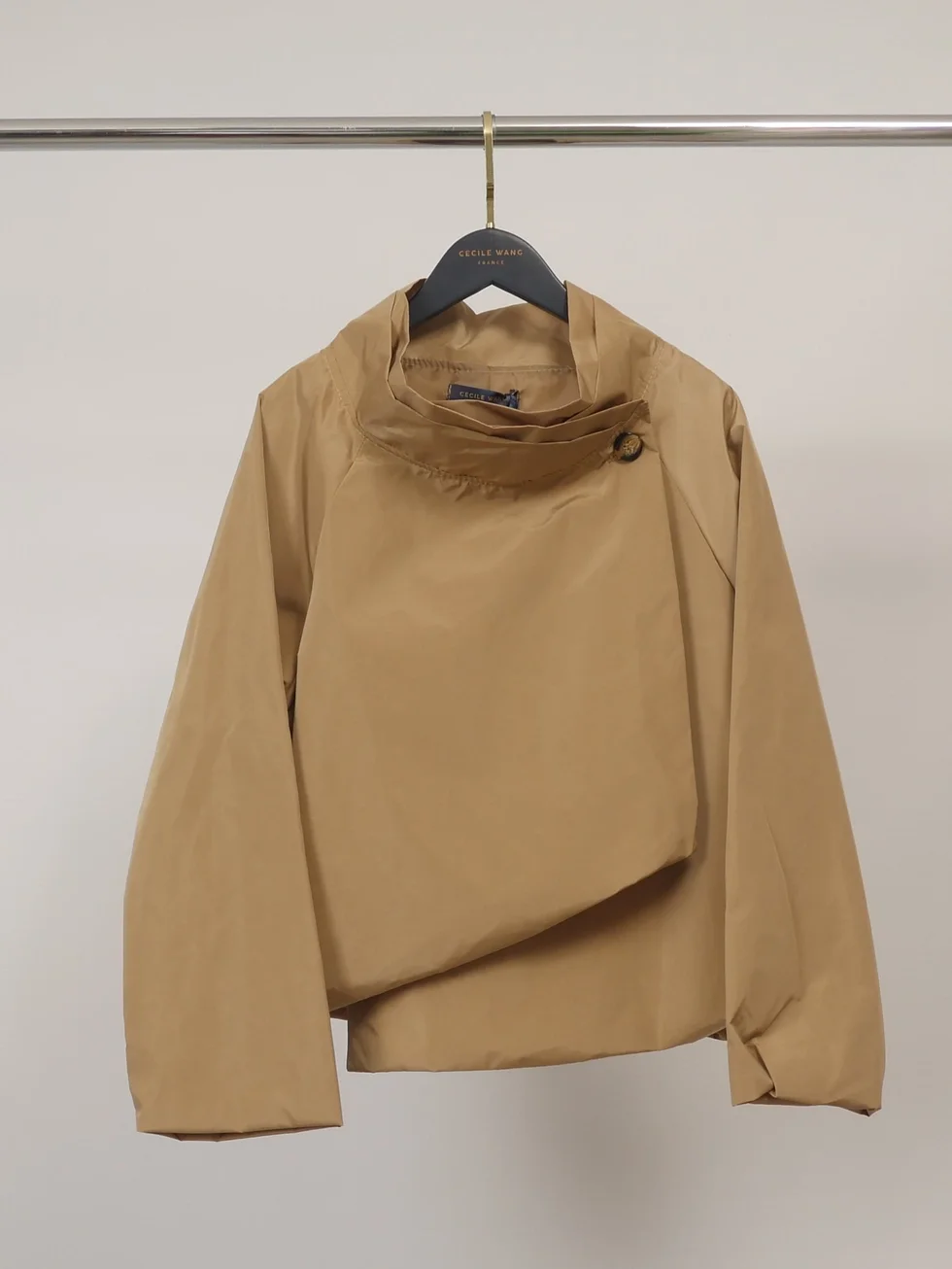 Buttoned Draped-Collar Waterproof Jacket