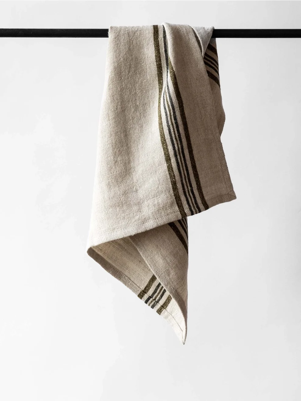 Olive and natural linen kitchen towel