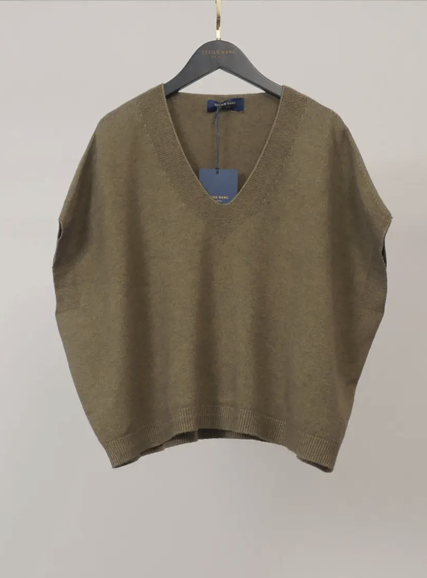Olive oversized tank / knitted T-shirt - One Size