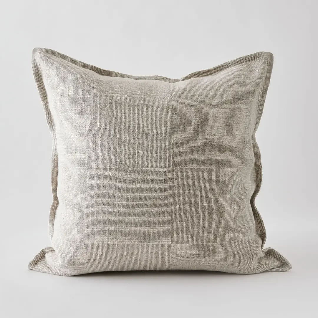 Check pattern Linen cushion - Beige