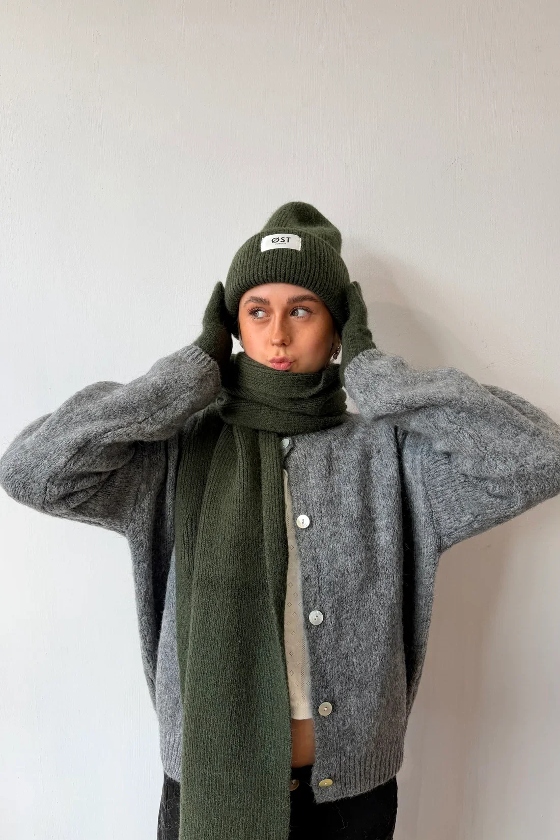 angora mix beanie - khaki