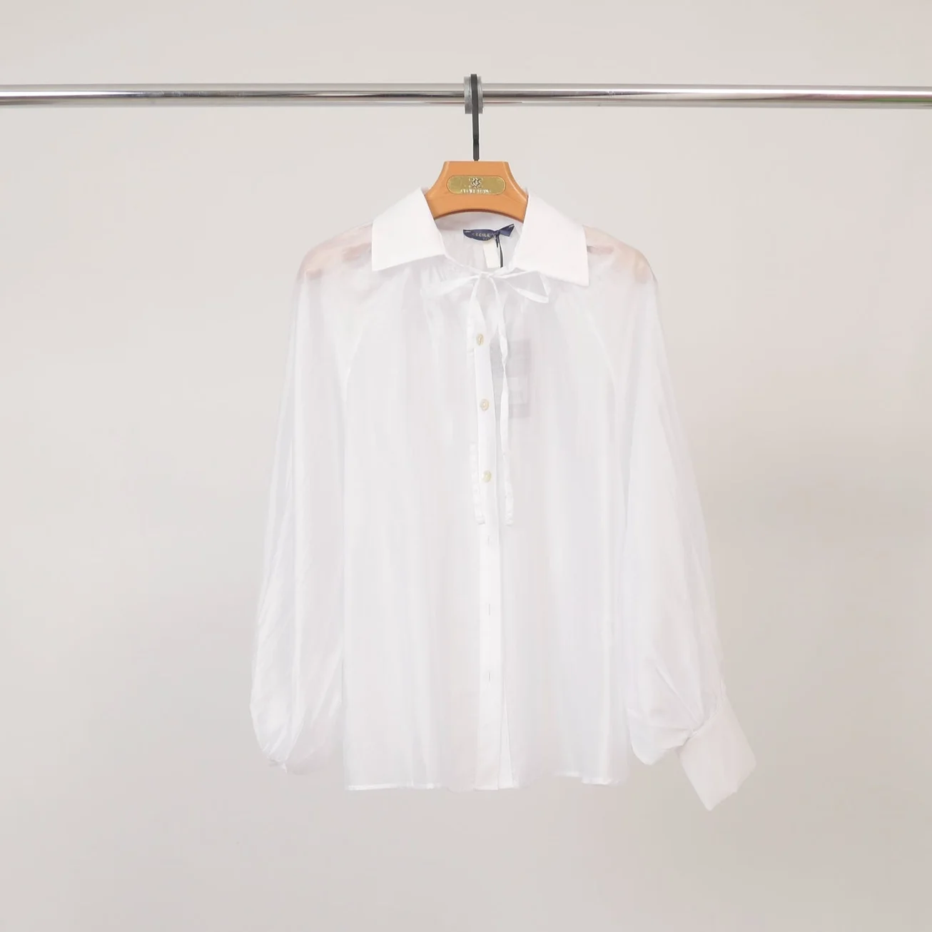Semi-Sheer Satin Tie-Front Shirt
