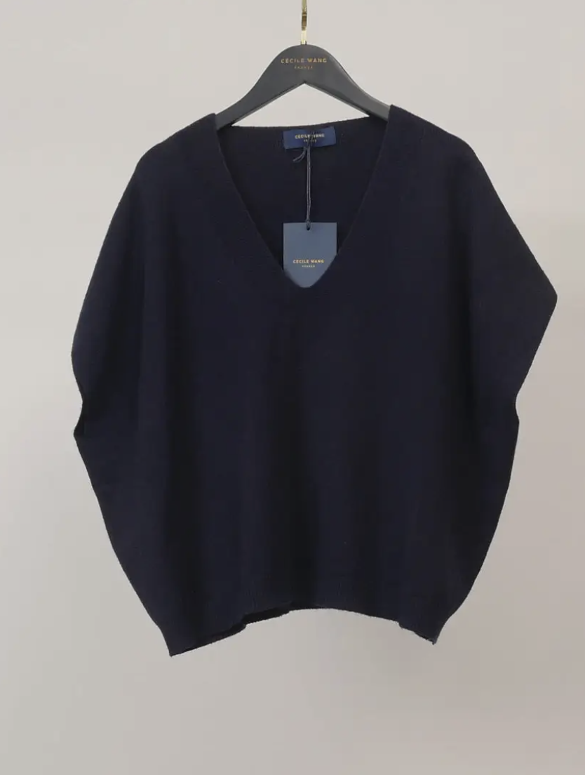 Navy oversized tank / knitted T-shirt - One Size