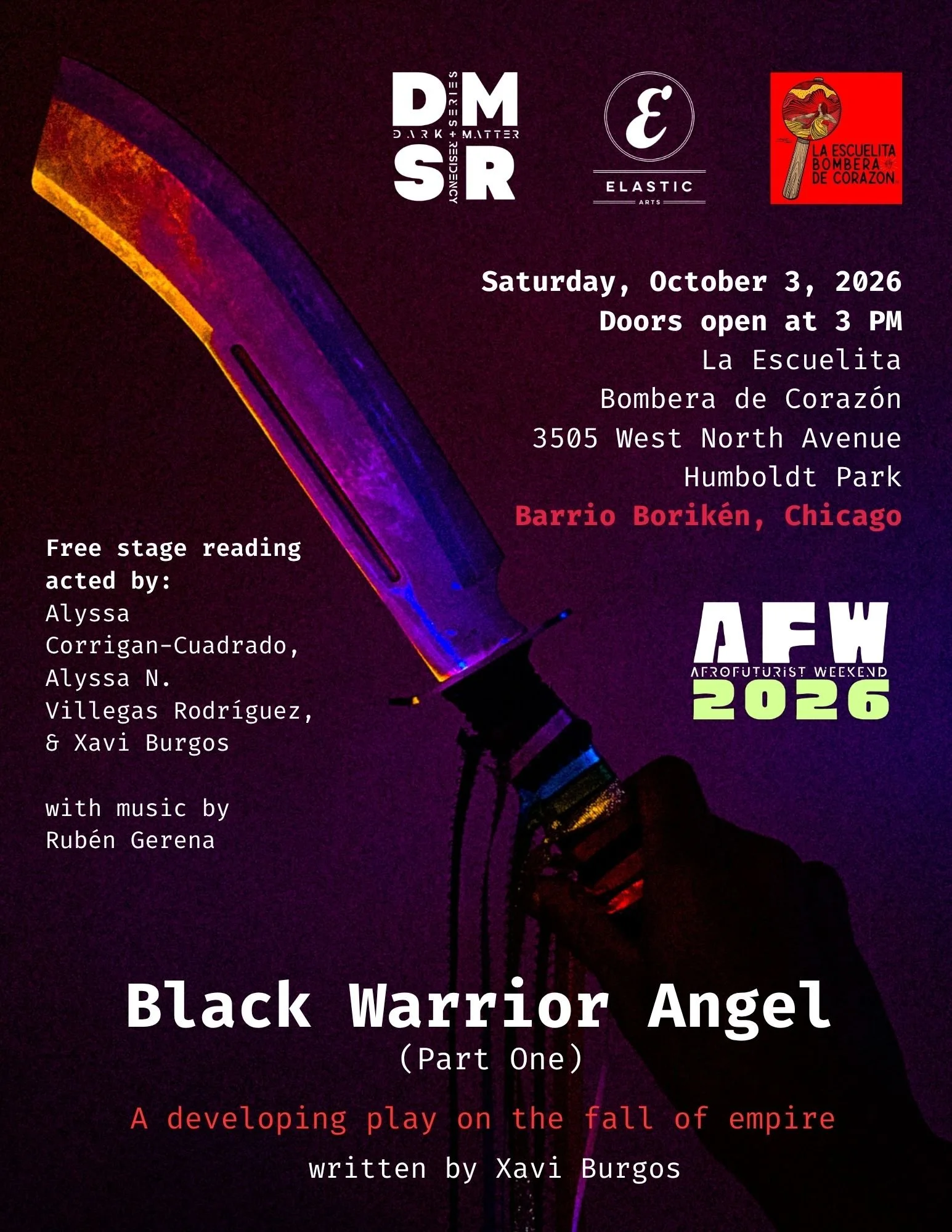 AFw 2026: Xavi burgos, Black warrior angel (part one) staged reading and talkbalk [offsite in humboldt Park]