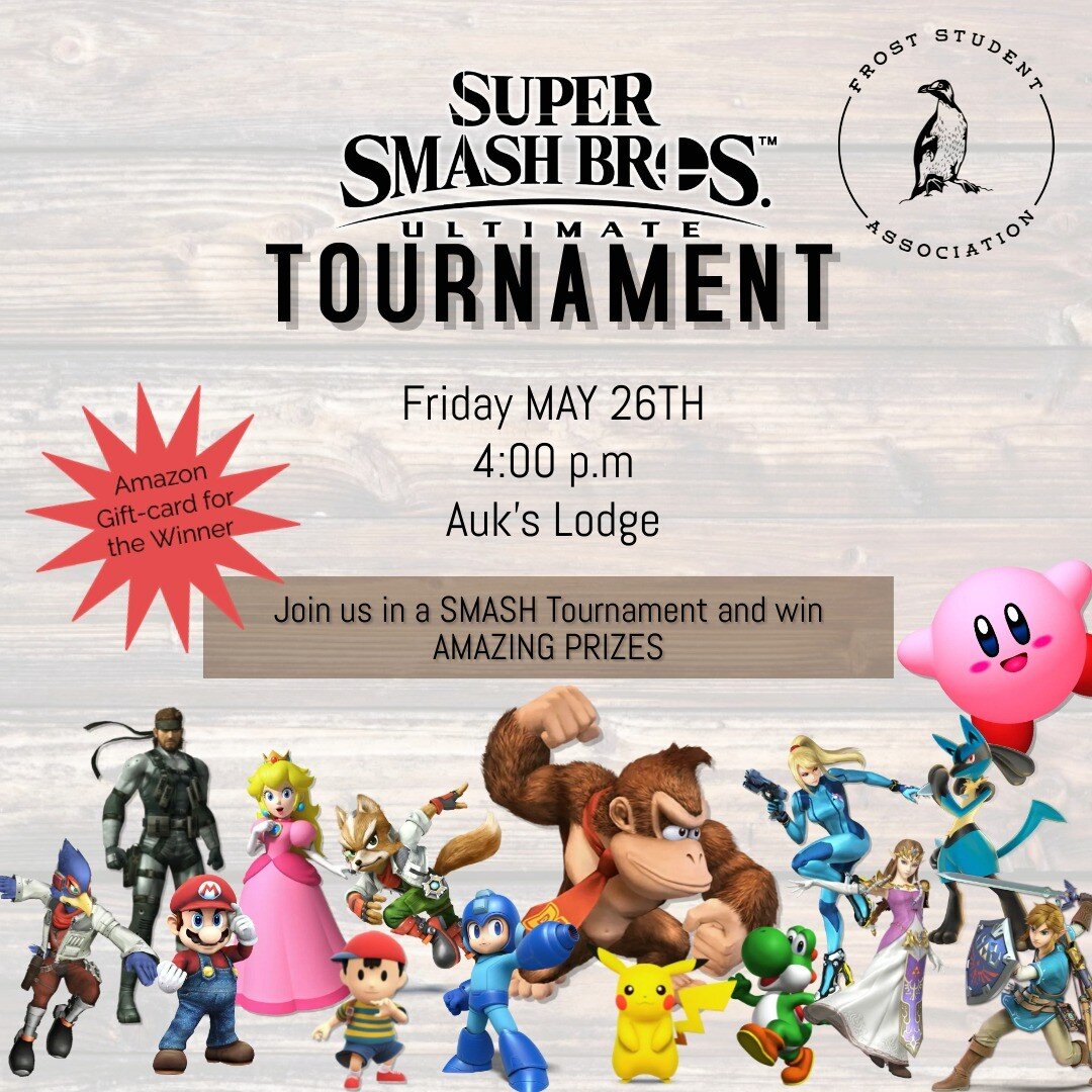 On Friday, May 26th, at 4:00PM, come to the Auk's Lodge for an extra special Smash Bros Tournament. 🎮

🎉🏆🎉The winner gets an Amazon Gift-Card🎉🏆🎉

#smash #flemingcollege #FSA #frostcampus