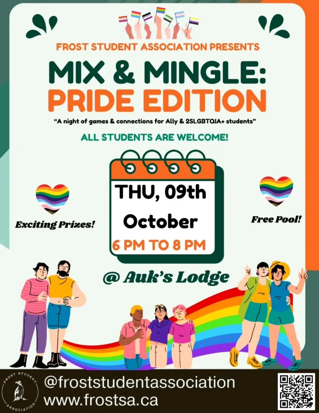 On Oct 9th, 6pm to 8pm, let's celebrate connection, creativity, and community at this fun night of games, laughter, and conversation.

From Pride-inspired activities to free pool, there&rsquo;s something for everyone! 

Come solo or with friends &mda