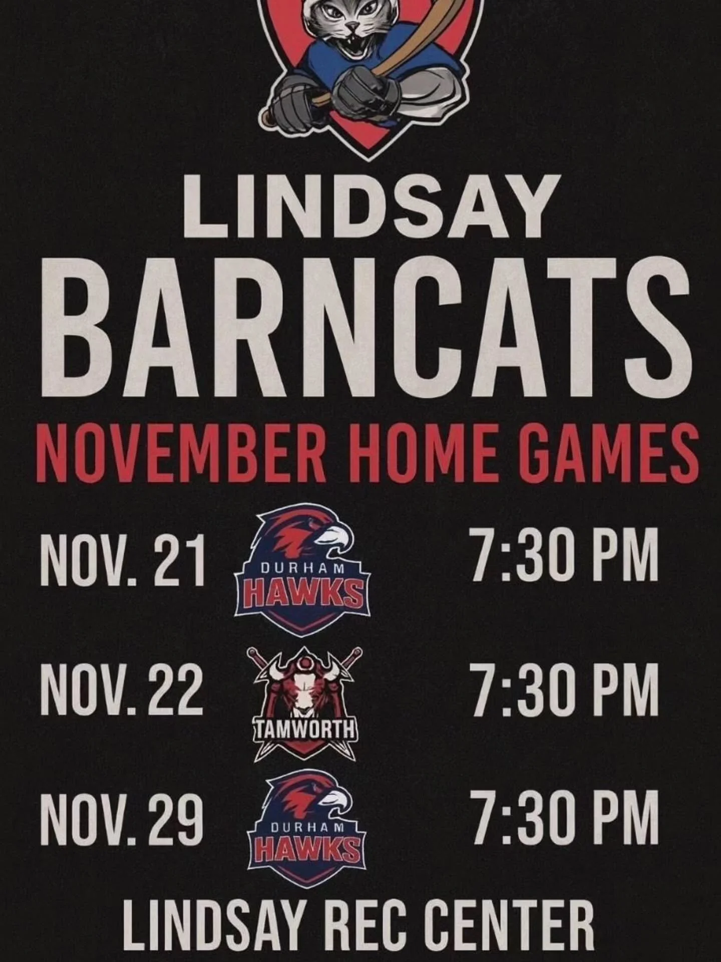 The Lindsay Barncats are coming home this November!

Make your way over to the Lindsay Rec Center this coming weekend and show your support.