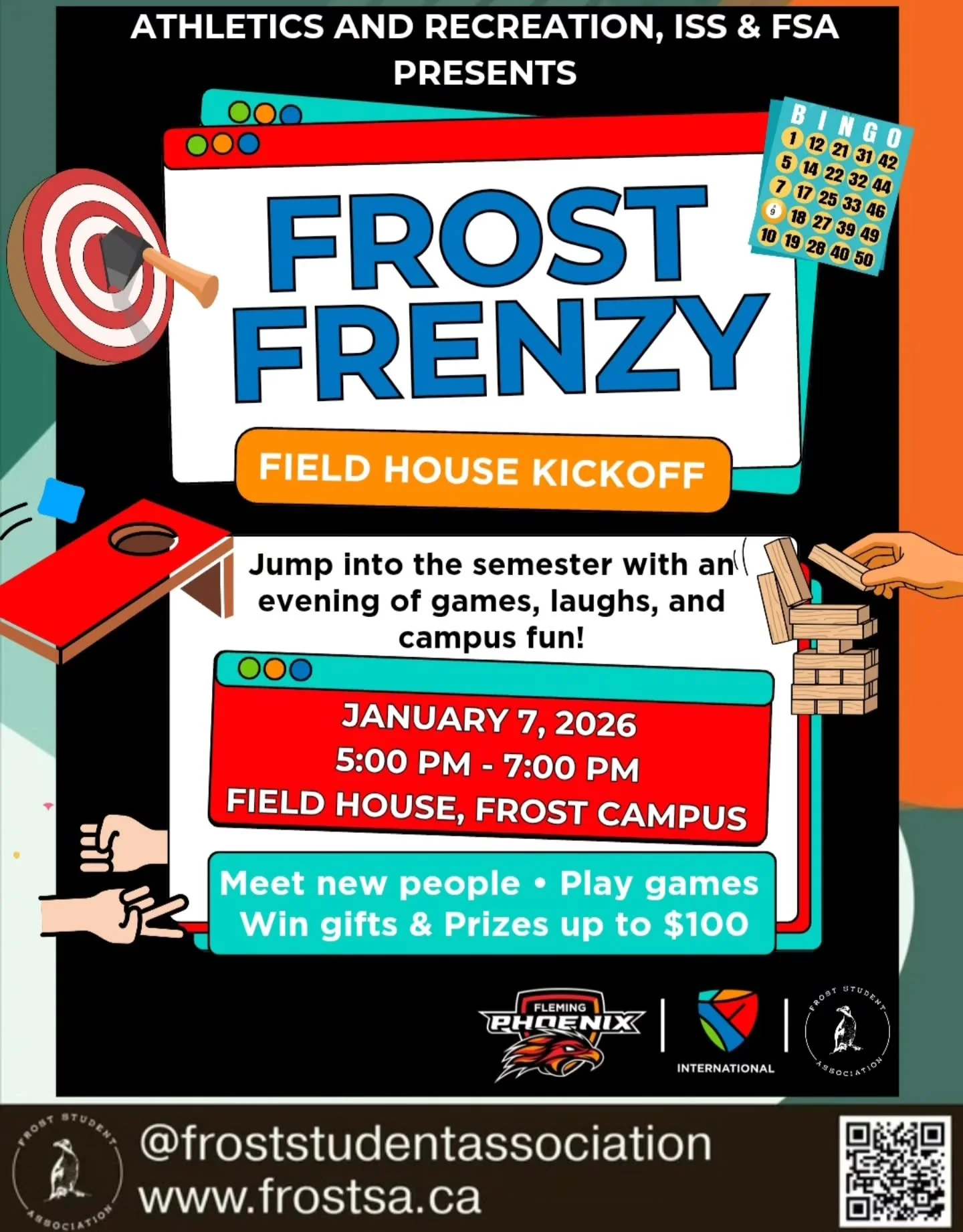 Frost Frenzy is happening today in the Field House at 5:00 pm!

Prizes are worth up to $100, so come on over.

The Field House is next to the Lindsay Recreation Complex and across the parking lot from Residence.