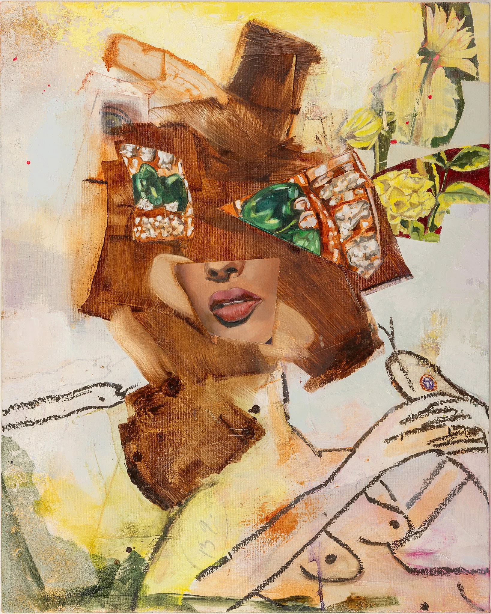 “Garden Variety” 2025 
 oil, sand, glass beads on canvas. 30"x24"
© Catherine McCarthy