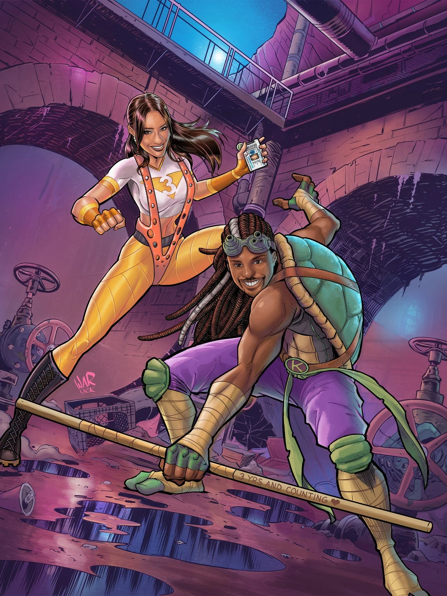 What do you get the man who has everything? You make him a mutant ninja turtle!  Stoked to share this custom anniversary commission for @n3rdyj0ck and @thealyssahorton for their 3 year anniversary.⁠
⁠
If you're of a certain age the nostalgia will go 