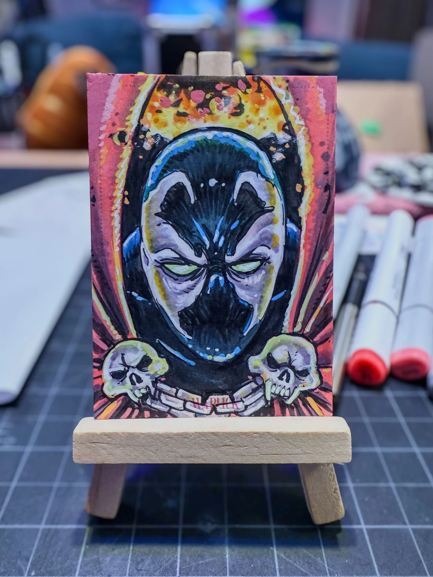 Spawn sketch card up for grabs! $75 shipped in the US, (internationally for a small additional charge) Comment to claim. ⁠
⁠
Pencil, pen, alcohol &amp; acrylic markers on custom sketch card. ⁠
⁠
#SketchCard #SketchCardArt #ACEO