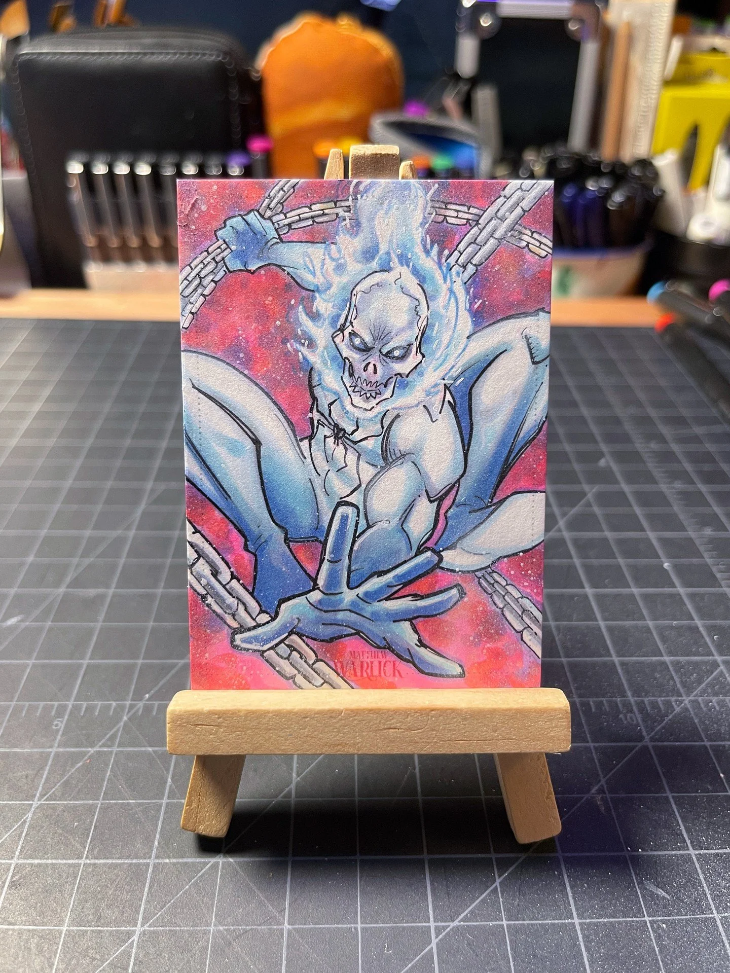 Ghost Spider 11638 commission for @bluemsa.art.⁠
⁠
Want your own custom card? DM me!⁠
⁠
#SketchCard #ComicArt #TraditionalArt