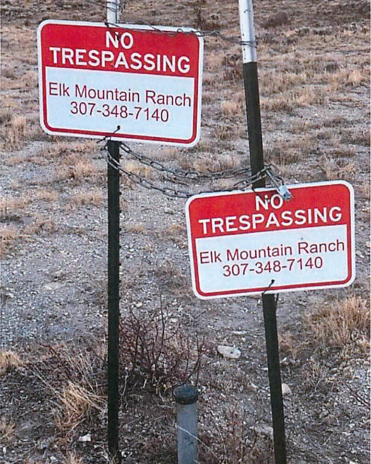 Posted tress pass signs at Elk Mountain Ranch