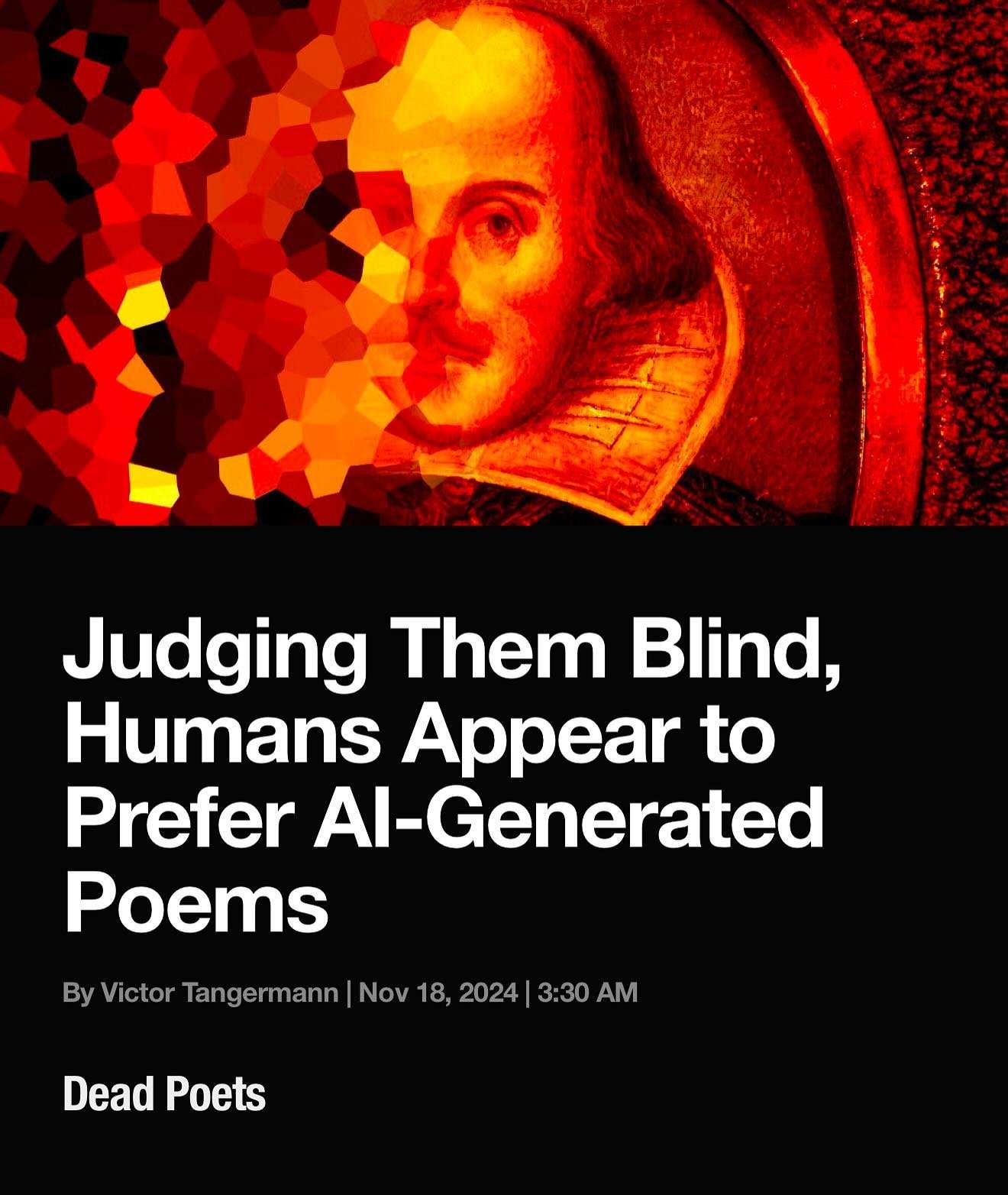 ✒️ &hellip;I&rsquo;m not surprised that people can&rsquo;t tell the difference between AI-generated poetry and the real deal. I know that I couldn&rsquo;t unless I was already familiar with the piece&hellip; both dip their pens in the abstract. Based
