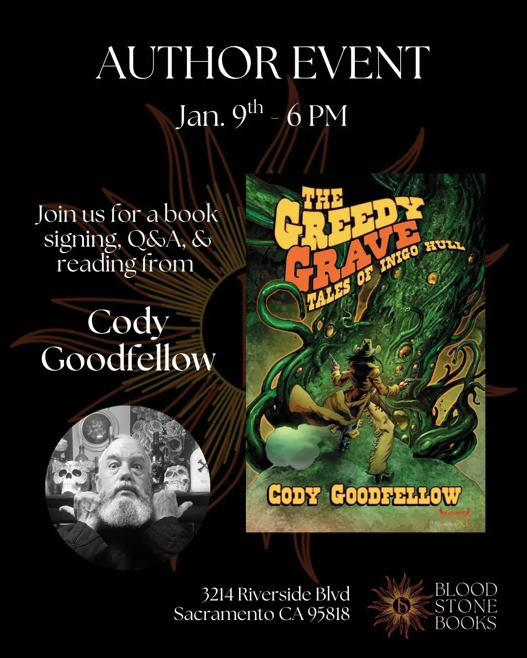 👀👁️⁣ ⁣Catch a rare sighting of cult author Cody Goodfellow as he tears thru NORCAL on a 3 city tour of most excellent book stores @bloodstonebookshop and @wordhorde.emporium and the Clark Ashton Smith Conference. 

Snap a pic of him at one of these