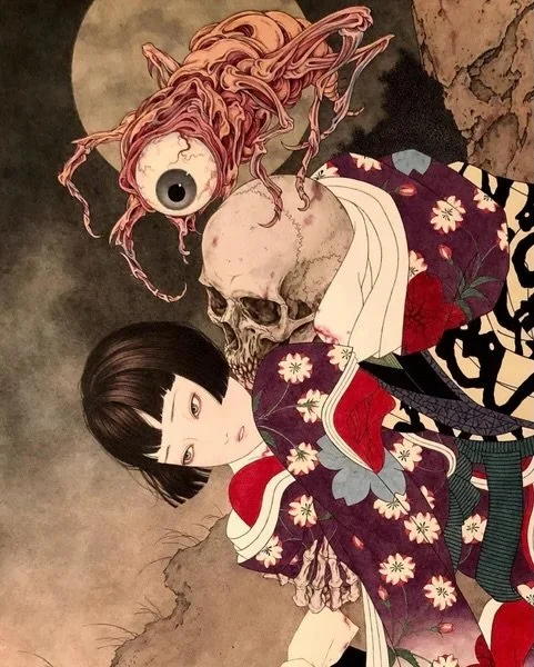 🎨💀 The haunting majesty of Takato Yamamoto (January 15th, 1960)! A Japanese contemporary artist and manga artist known for his unique style of Ukiyo-e painting. He is a member of the Tokyo Illustrators Society and the International Ukiyo-e Society.