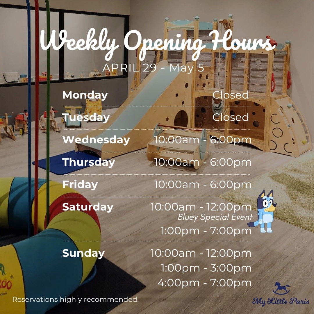 🕰️🍽️ Here's our new Open Eat &amp; Play Hours for this week.
We are now OPEN at 10AM on Weekdays to start your day with delicious food and exciting games &ndash; the perfect recipe for a memorable morning! 🍔🎮
Bluey is coming for a Meet &amp; Gree