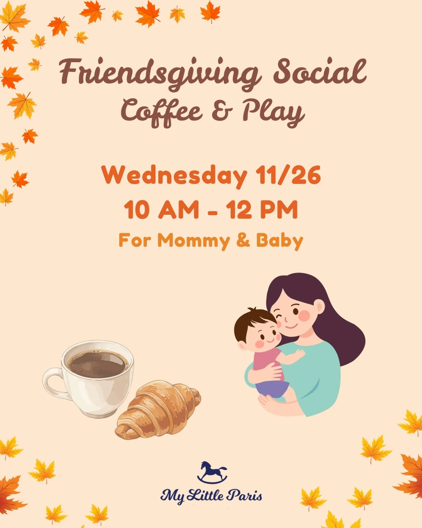 ☕👶 𝗙𝗿𝗶𝗲𝗻𝗱𝘀𝗴𝗶𝘃𝗶𝗻𝗴 𝗠𝗼𝗺𝗺𝘆 &amp; 𝗕𝗮𝗯𝘆 𝗦𝗼𝗰𝗶𝗮𝗹
Join us for a cozy midweek morning with other moms and their little ones. A soft playtime, warm coffee, and a welcoming space to connect with other moms. 🧡

📅 𝗪𝗲𝗱𝗻𝗲𝘀𝗱𝗮𝘆 