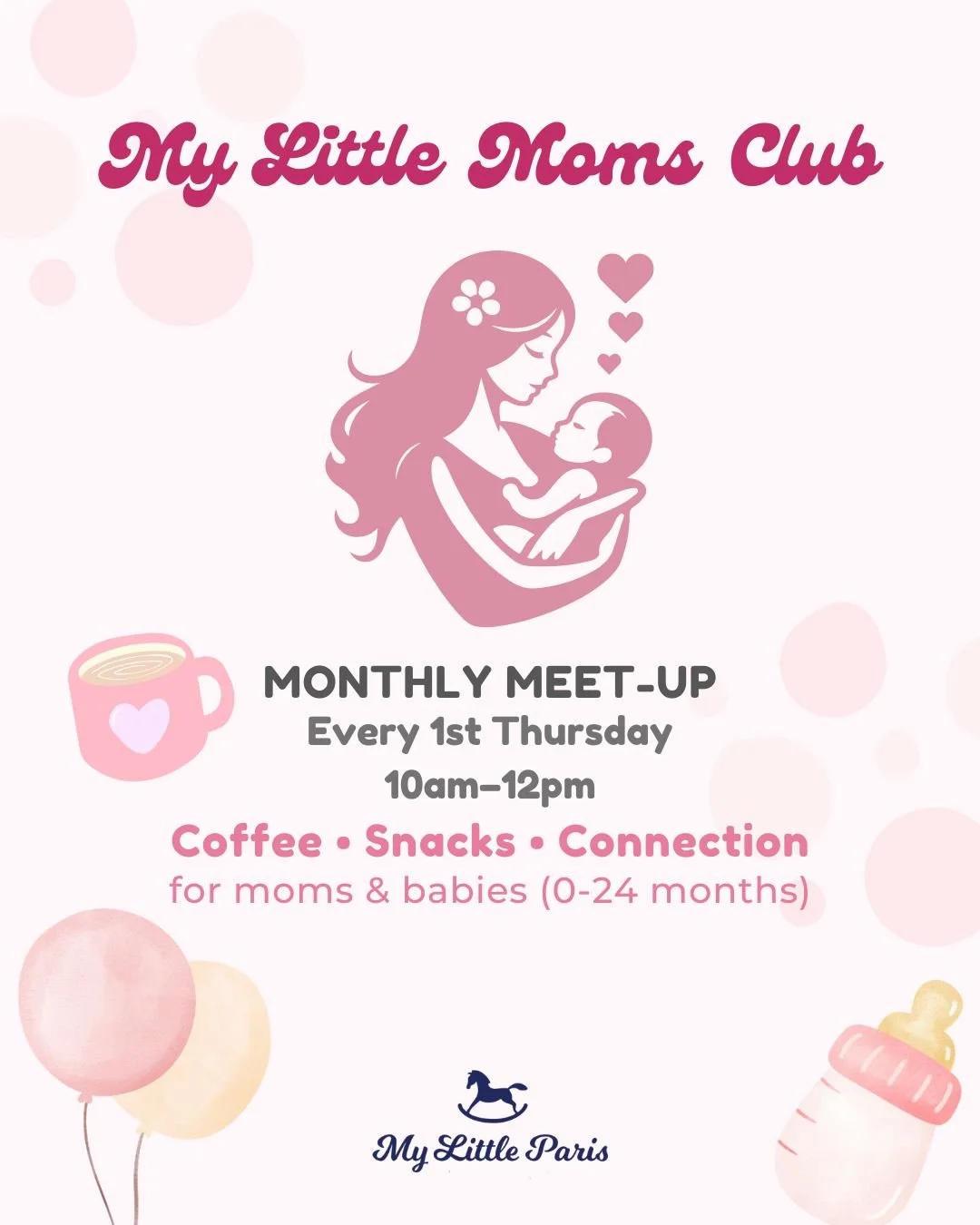 ✨ My Little Moms Club Meetup &ndash; Every 1st Thursday of the month ✨

Mamas, this is your midweek reset 🤍

Join us this Thursday 3/5 for our next Moms Club gathering at My Little Paris &mdash; a relaxed morning to connect, chat, and enjoy some gro