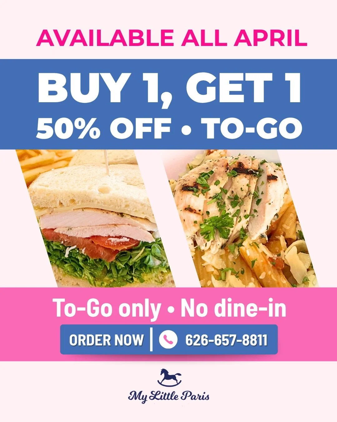 🥪 𝗔𝗽𝗿𝗶𝗹 𝗧𝗼-𝗚𝗼 𝗦𝗽𝗲𝗰𝗶𝗮𝗹 (𝗔𝗹𝗹 𝗠𝗼𝗻𝘁𝗵 𝗟𝗼𝗻𝗴)

Take something delicious home with you 💛

𝗕𝘂𝘆 𝟭, 𝗚𝗲𝘁 𝟭 𝟱𝟬% 𝗢𝗙𝗙 𝗼𝗻 𝗧𝗼-𝗚𝗼 𝗢𝗿𝗱𝗲𝗿𝘀
📦 To-go only &bull; No dine-in
📅 Valid through April

Perfect for an easy 