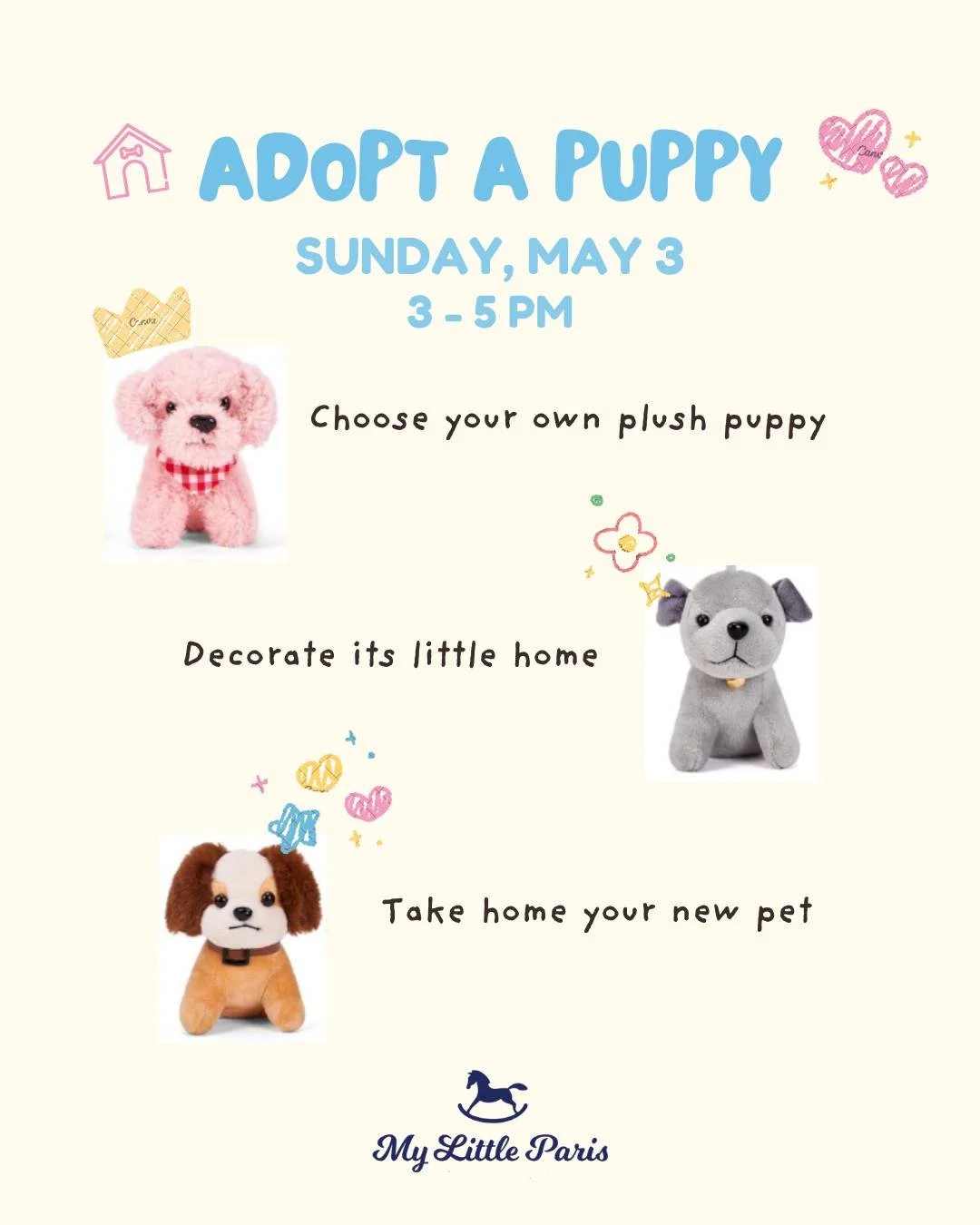 🐾✨ It&rsquo;s back by popular demand! ✨🐾

Our 𝗔𝗱𝗼𝗽𝘁-𝗔-𝗣𝘂𝗽𝗽𝘆 𝗪𝗼𝗿𝗸𝘀𝗵𝗼𝗽 is happening again this 𝗦𝘂𝗻𝗱𝗮𝘆 𝟱/𝟮 &mdash; perfect for those who missed it last time (or want to adopt another furry friend 😉)!

Your little one will:
