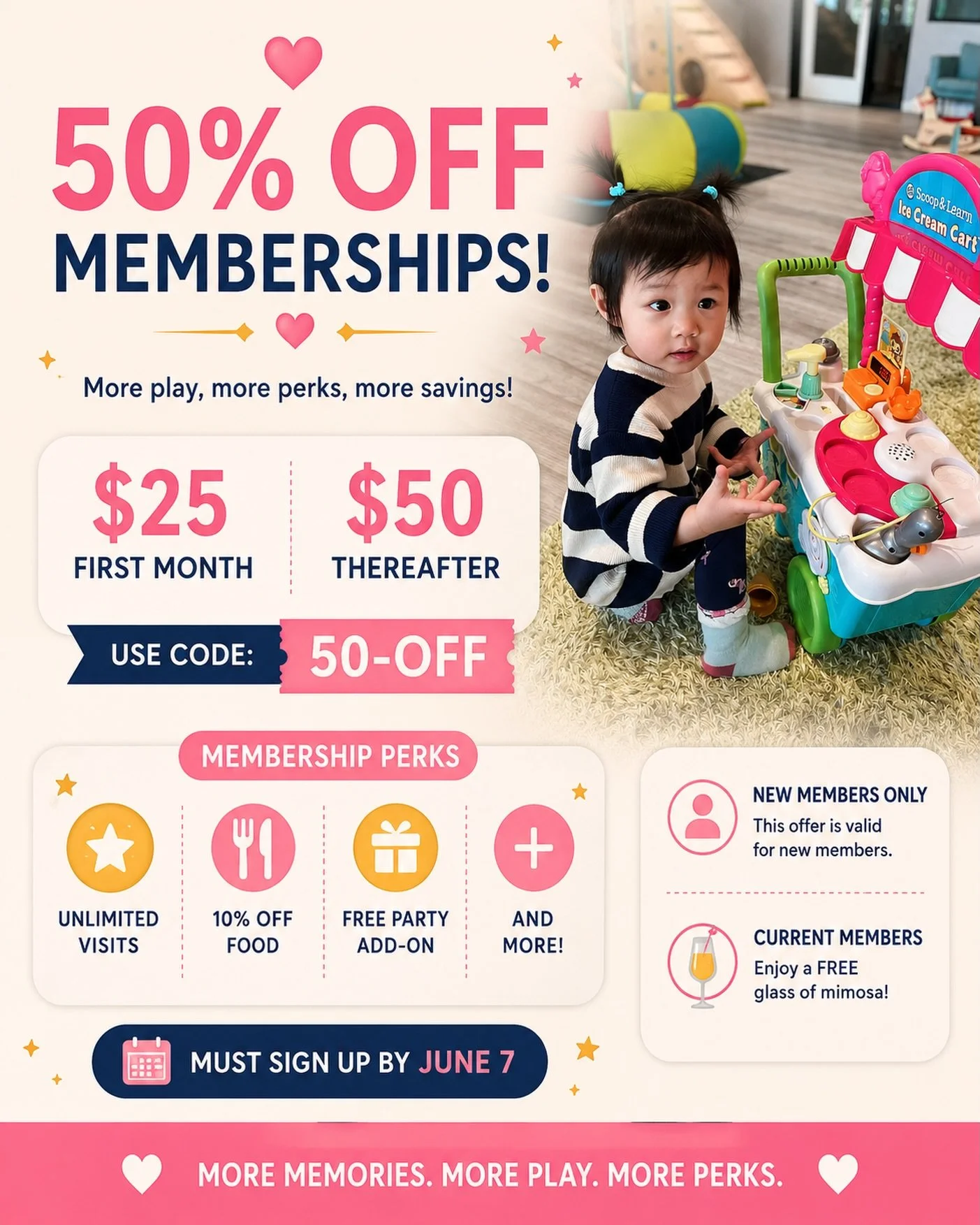 A family that visits just twice a month already comes out ahead. 💕

🎉 50% OFF MEMBERSHIPS &mdash; Our Biggest 5-Year Celebration Offer! 🎉

For a limited time, new members can join for just $25 for the first month (regularly $50)!

✨ Unlimited visi