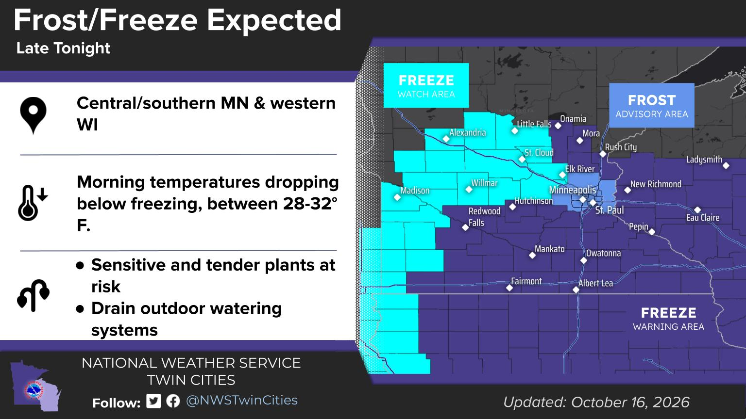 Frost Advisory Issued for Twin Cities as Freeze Warning Covers Southern Twin Cities Metro to Southern MN Saturday Morning