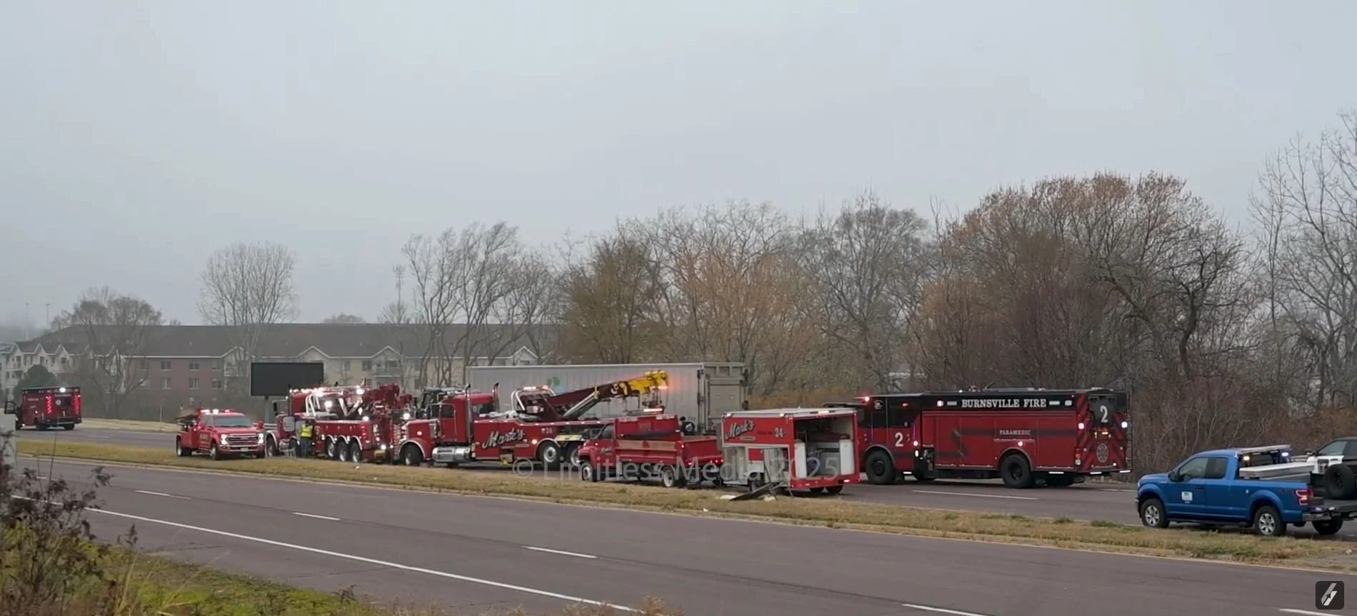 Semi-Truck Rollover Briefly Closes Highway 13 in Burnsville; No Injuries Reported