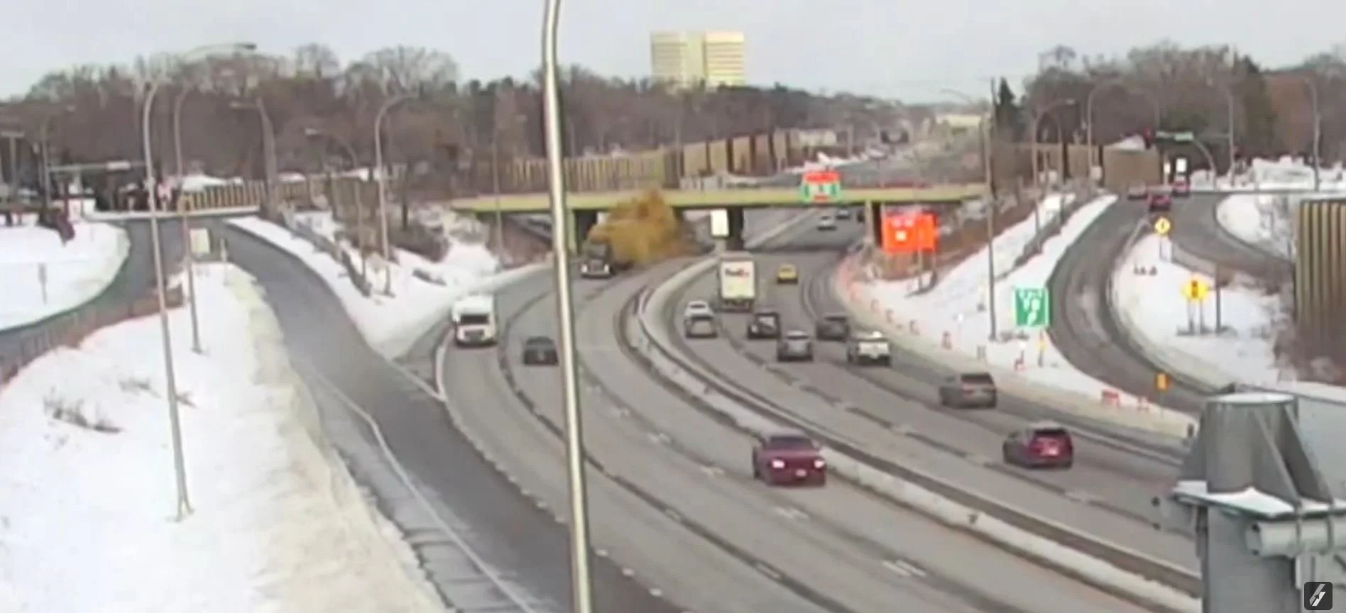 Semi-Truck Loses Hay Bales After Striking Bridge on I-35W in Bloomington; No Injuries Reported