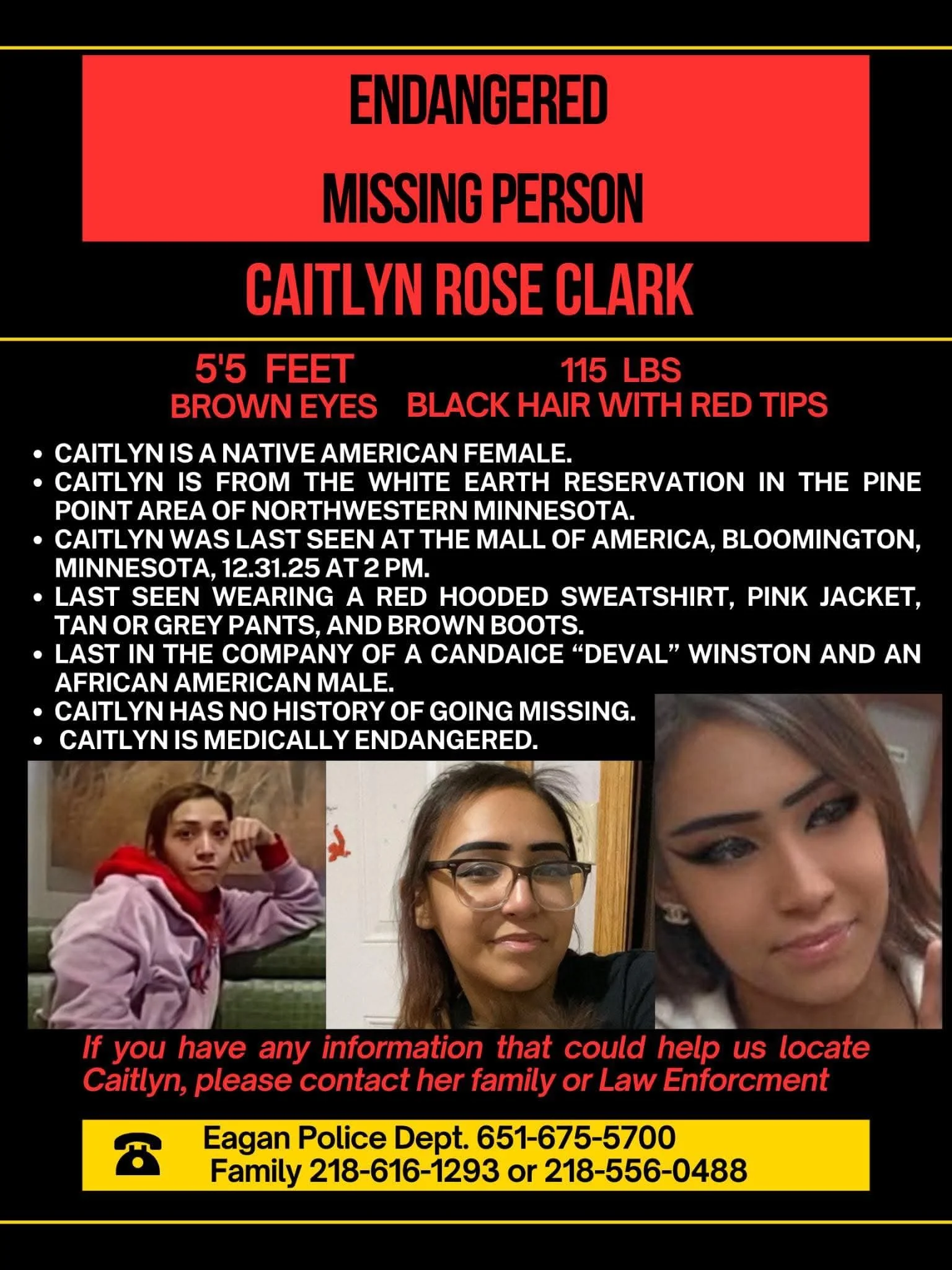 Endangered Missing Person - Caitlyn Rose Clark - Last Seen at the Mall of America