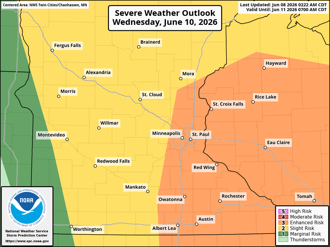 Severe Storm Threat and Hot Conditions Possible Across Minnesota and Wisconsin Tuesday and Wednesday