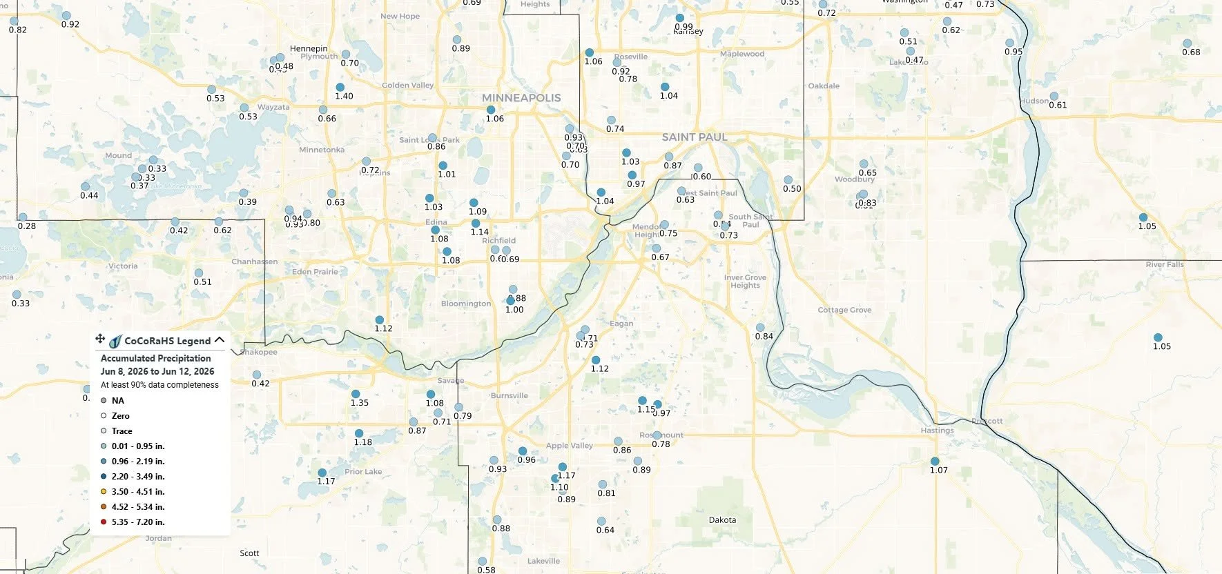 Total Rainfall June 8-12, 2026