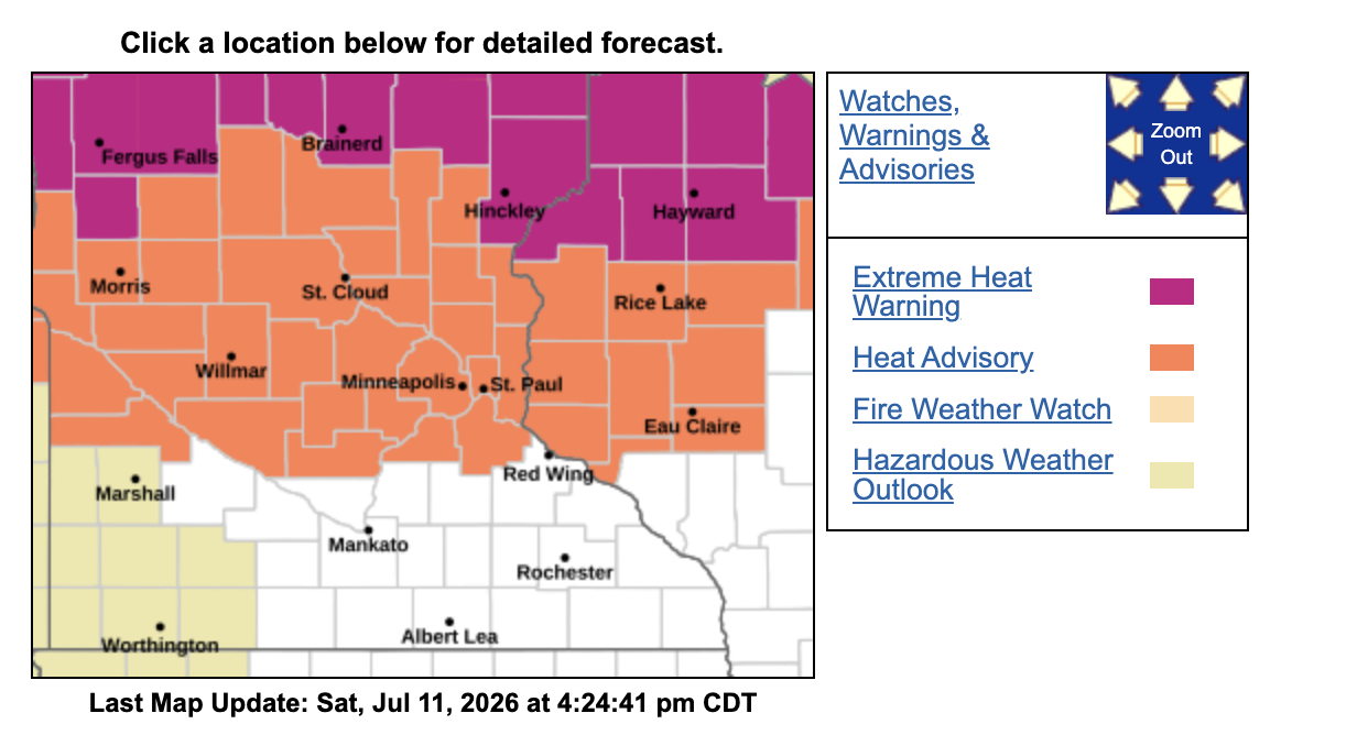 Heat Advisory Issued for Twin Cities as Dangerous Heat Spreads Across Much of Minnesota Over the Next Few Days