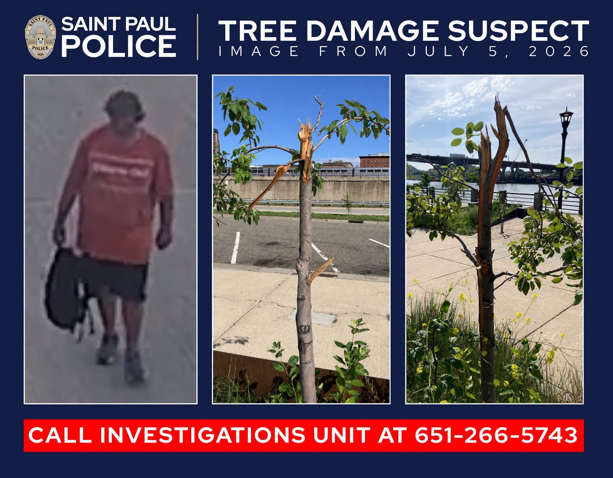 St. Paul Police Seek Public's Help Identifying Man After 24 Trees Damaged at Lower Landing Park